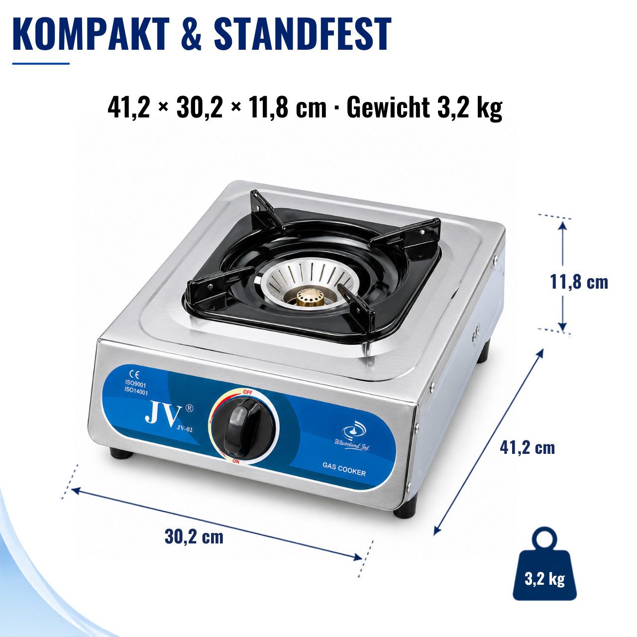 BlueCraft Gaskocher Edelstahl mobiler Campingkocher Outdoor 1-flammig mit Zündsicherung, Mit praktischer Piezozündung – Bild 5 von 5
