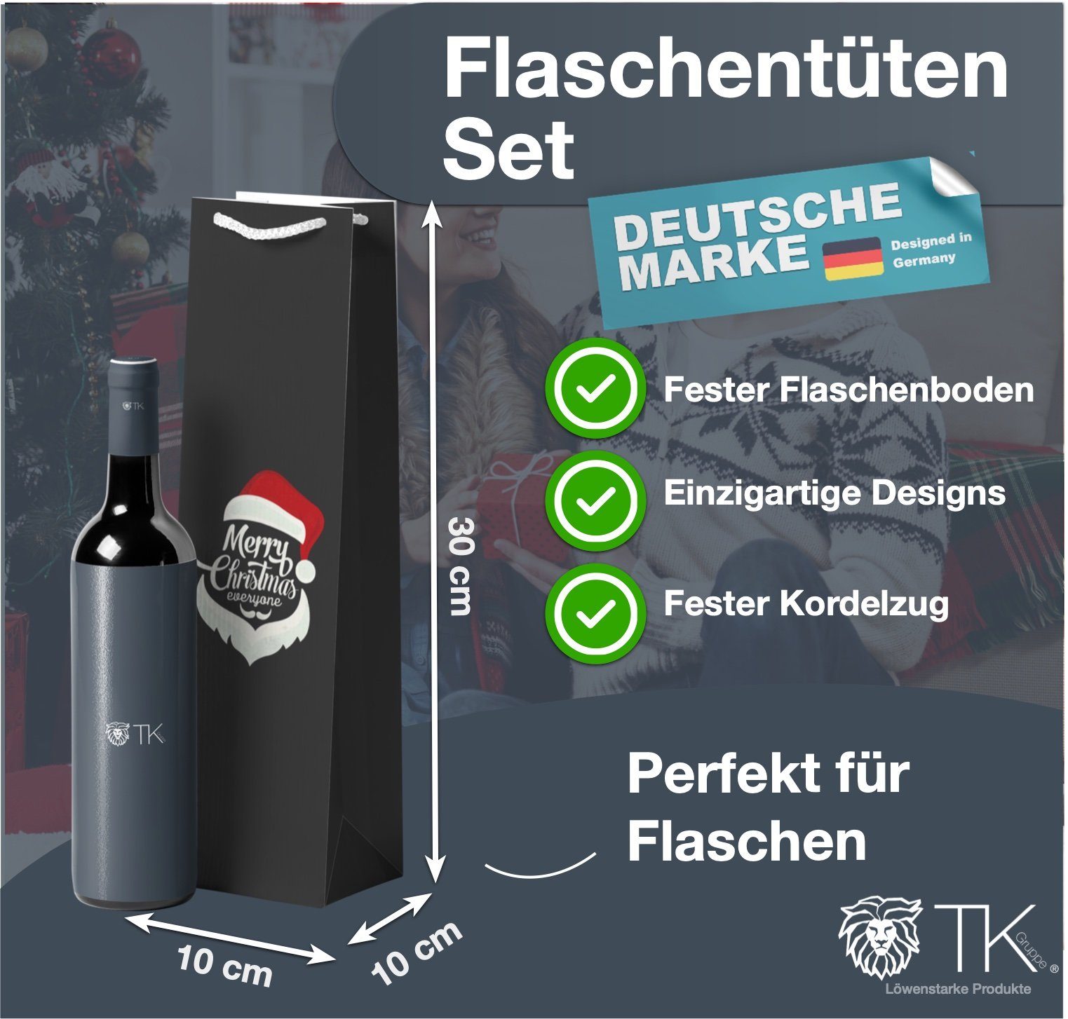 Weintüte, XXL Weihnachtstaschen Gruppe (12St) Flaschentüten 12x Geschenkpapier Geschenktüten TK