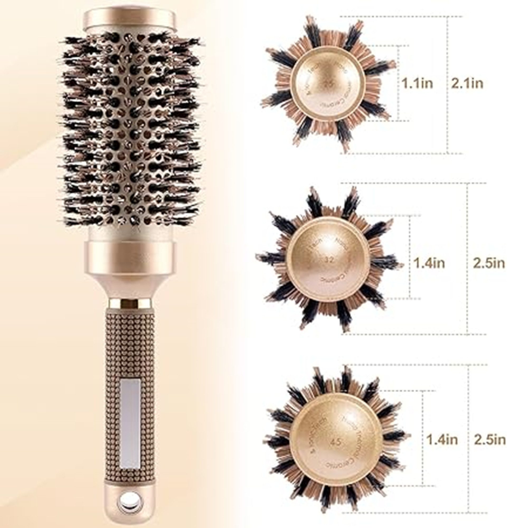 Forrlite Rundbürste Rundbürste Runde Antistatische Keramikbürste Rundbürste zum, Rundbürste zum Föhnen Rundbürstes Groß mit Wildschweinborsten Bürste für Locken Stylingbürste Frizzfreie Blowouts für Stylen Locken Föhnen (45mm)