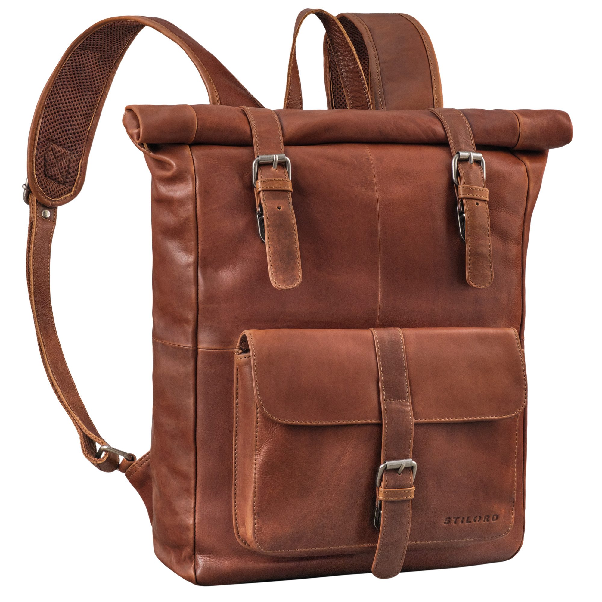 Notebookrucksack "Herakles" XL Leder Rolltop Rucksack 17 Zoll