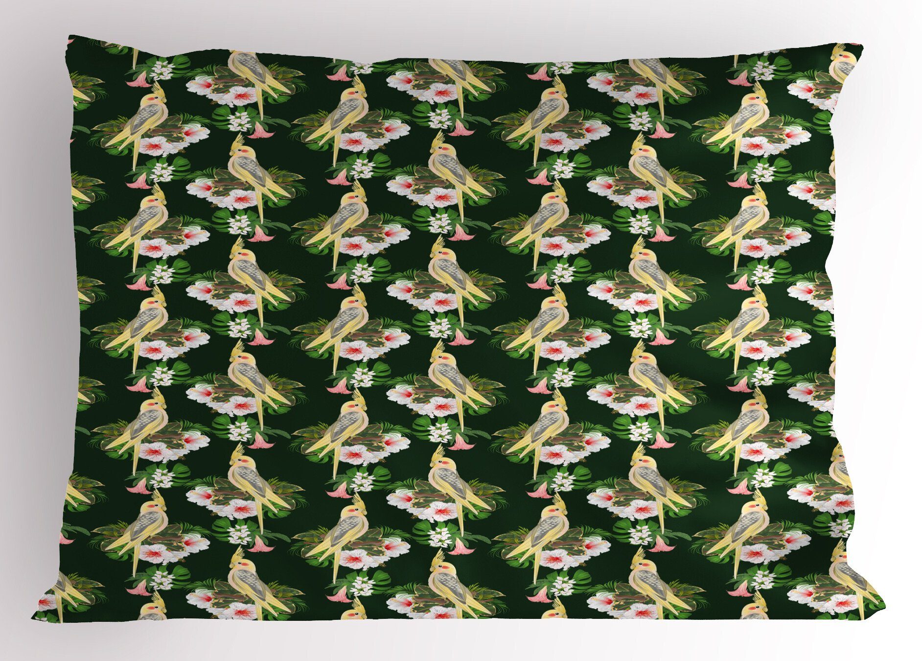 Parrot (1 Standard exotische Kissenbezüge Gelber Gedruckter Kissenbezug, King Stück), Size Flora Dekorativer Vogel und Abakuhaus