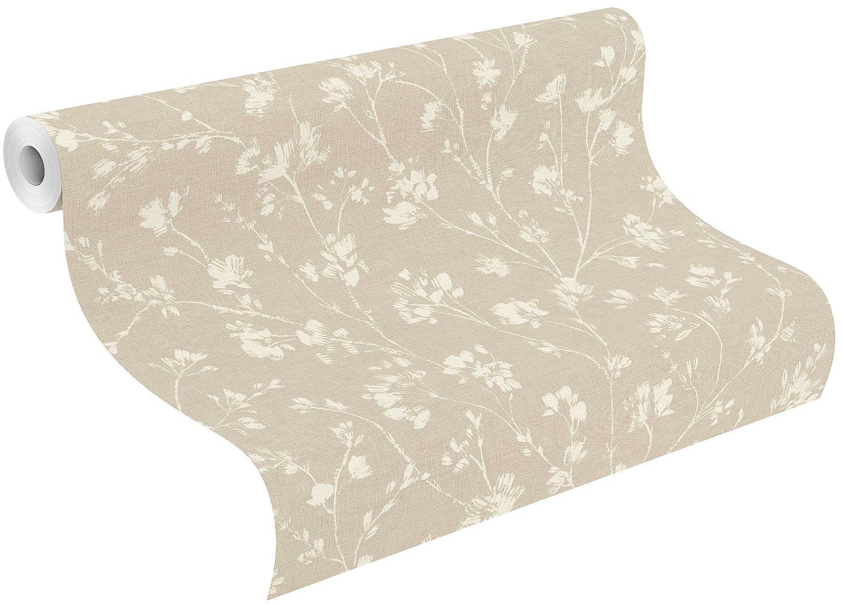 freundin Home Collection Vliestapete Blumenmuster, natur Leinenoptik