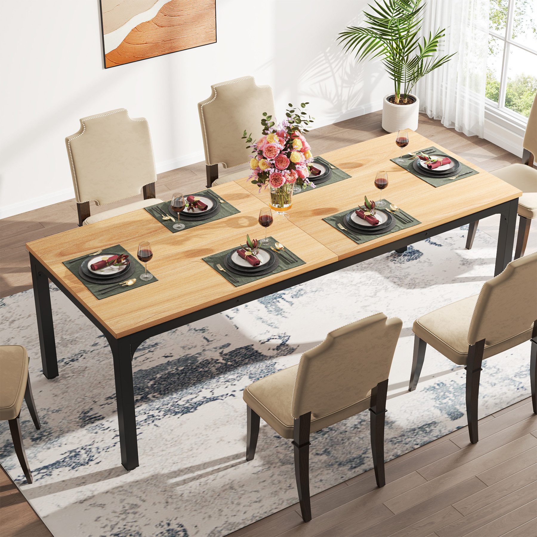 Tribesigns Esstisch 200cm Holz-Esstisch für 8-10, Industrieller rechteckiger Küchentisch – Bild 5 von 5