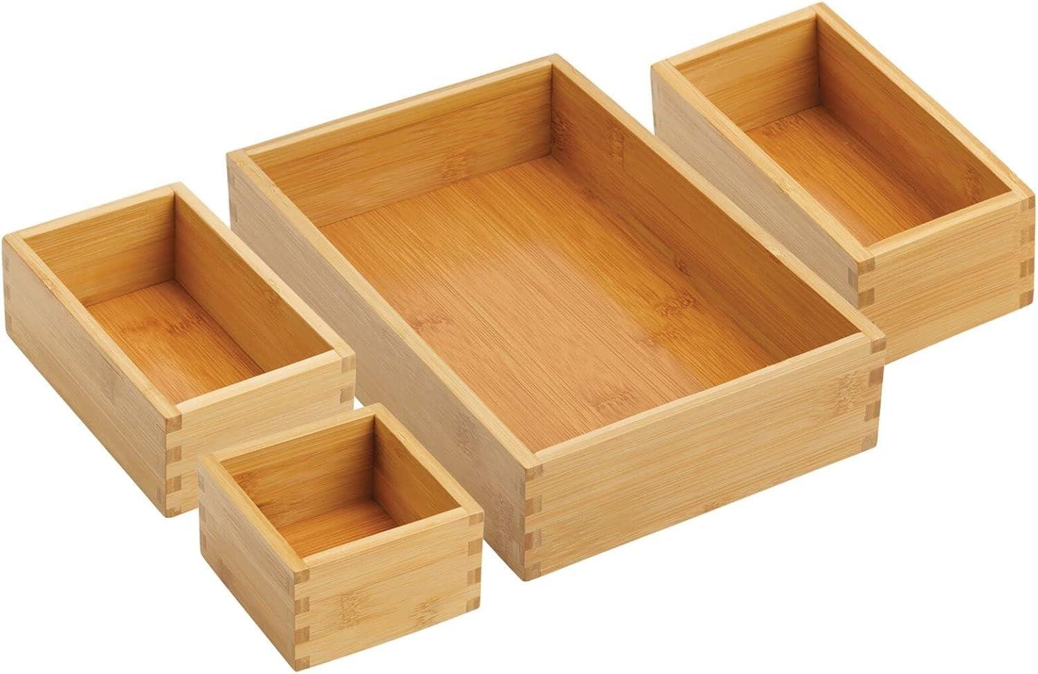 mDesign Aufbewahrungssystem mDesign Schubladen Organizer 4er Set Bambus Box Besteck Küchenutensi