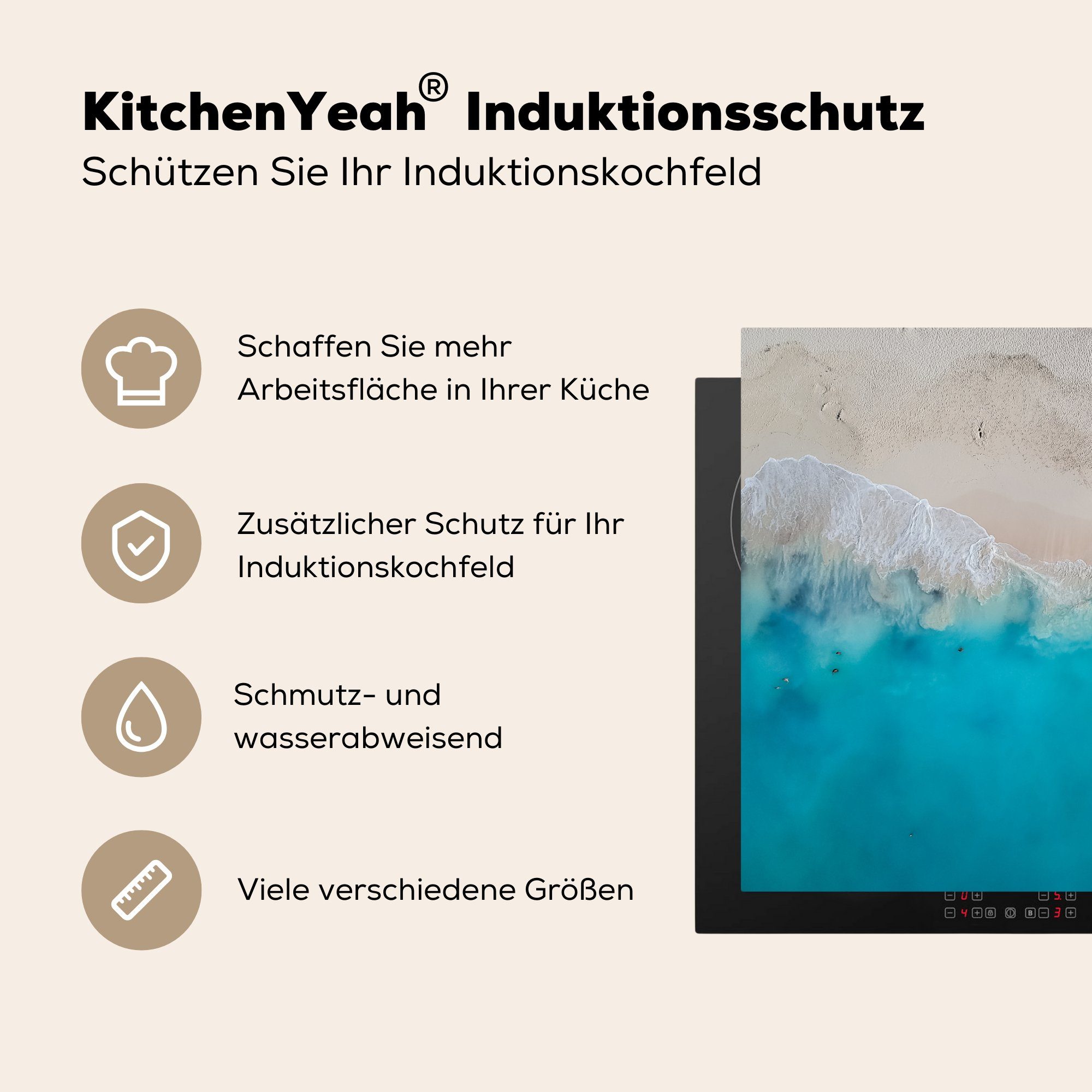 tlg), Sommer, 71x52 - küche, Meer Vinyl, Schutz die Induktionskochfeld - für Strand MuchoWow Herdblende-/Abdeckplatte cm, Ceranfeldabdeckung (1