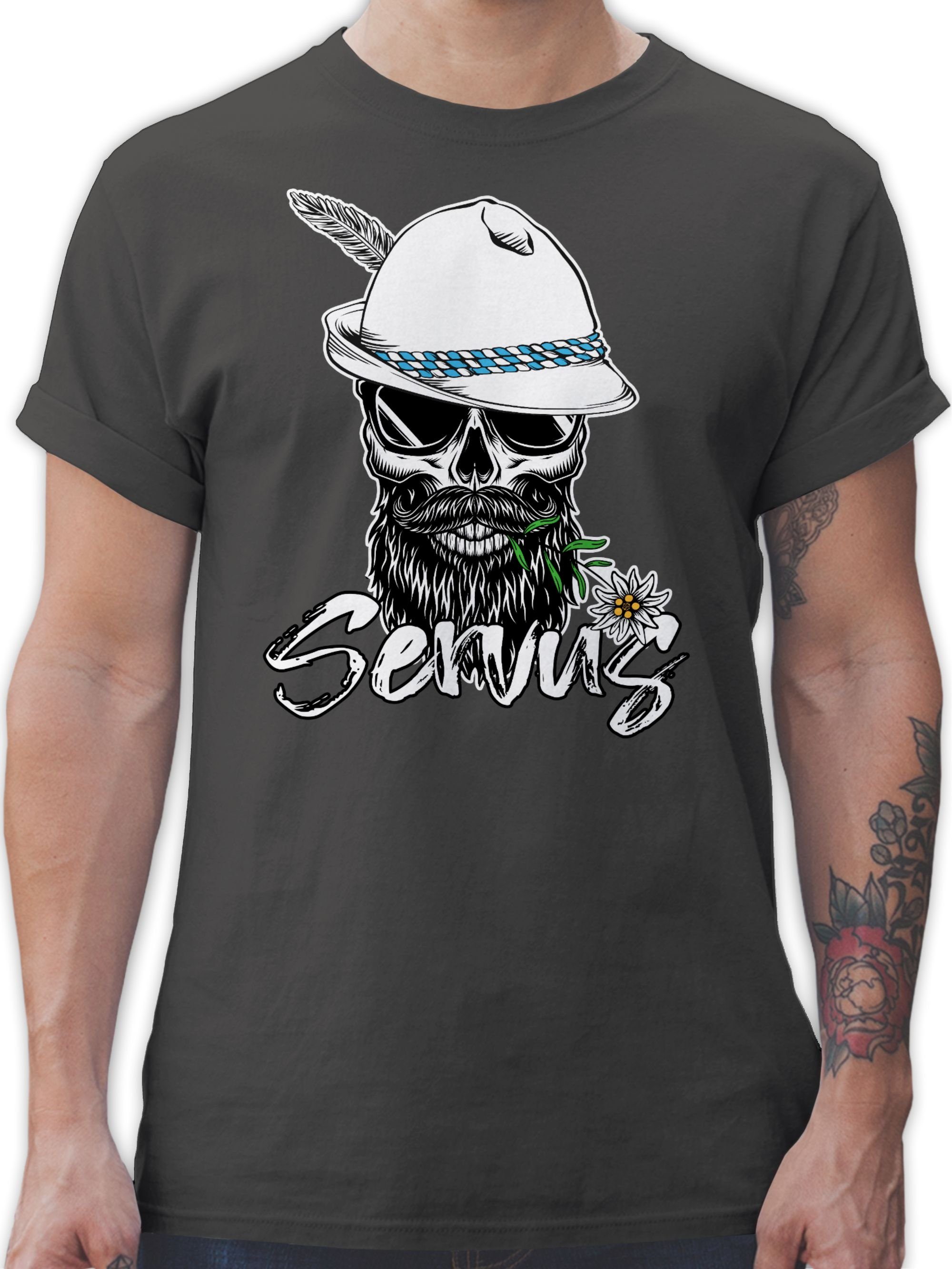 Shirtracer T-Shirt Servus Totenkopf Skull Bayrisch Mode für Oktoberfest Herren 01 Dunkelgrau | T-Shirts