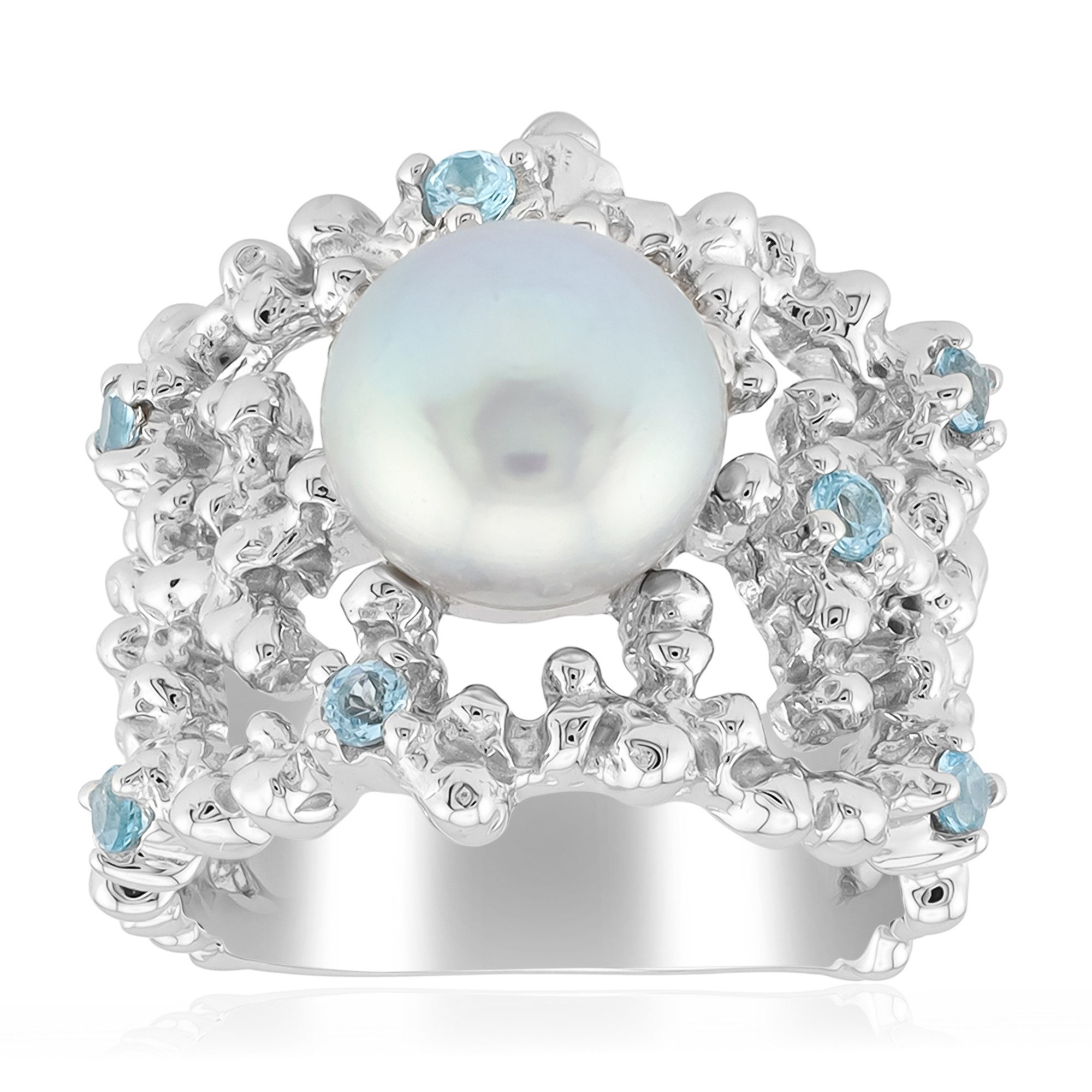 Cavill Perlenring Cavill Ring Damen Sterling Silber rhodiniert 9mm Perle & 0,29 ct Topas (1-tlg)
