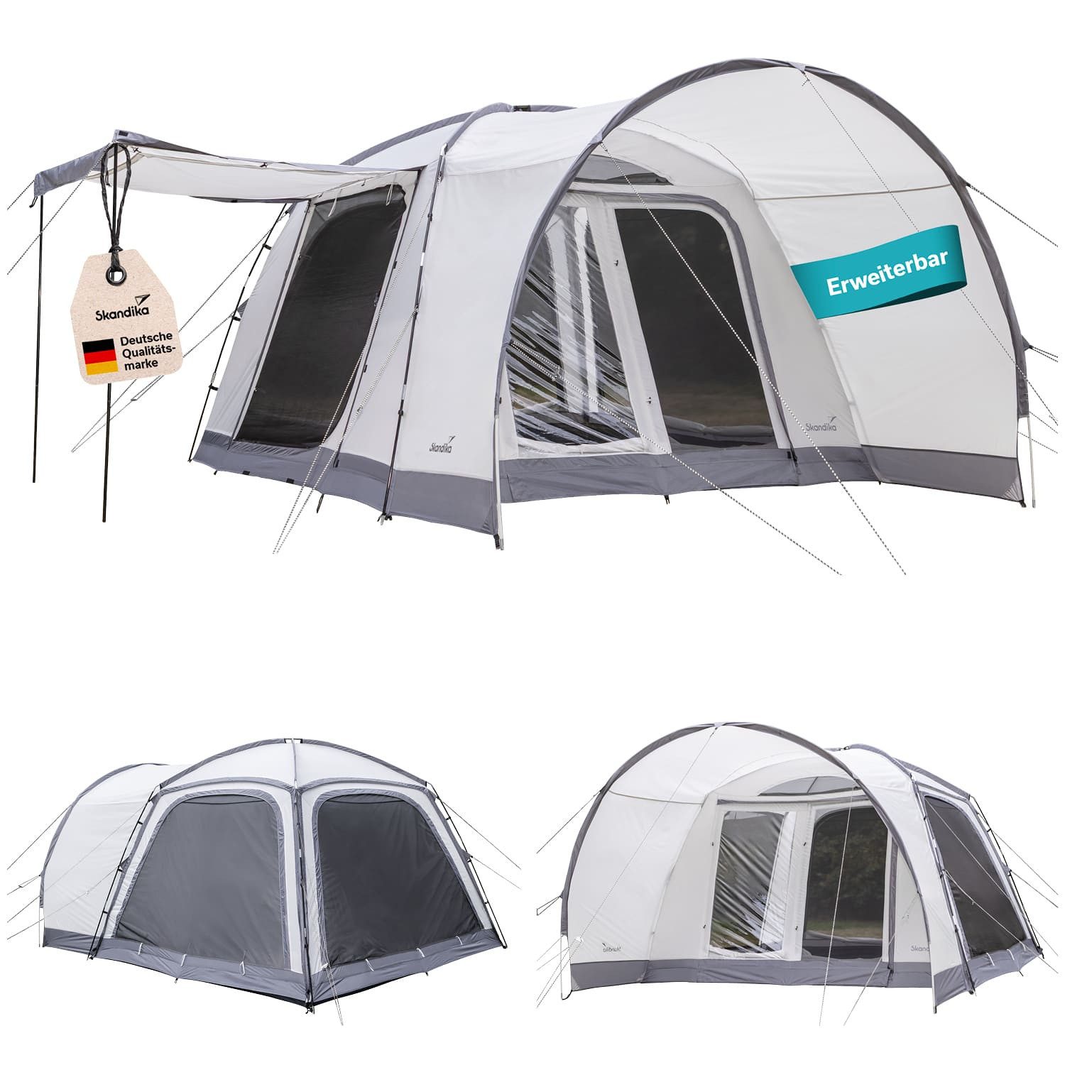 Skandika Buszelt Kuppelzelt Pitea 4 Flex Protect, Wassersäule 5000 mm, mit Sonnendach, Personen: 4, Autozelt Schleuse für Van, SUV, eingenähter Zeltboden, UPF 50+