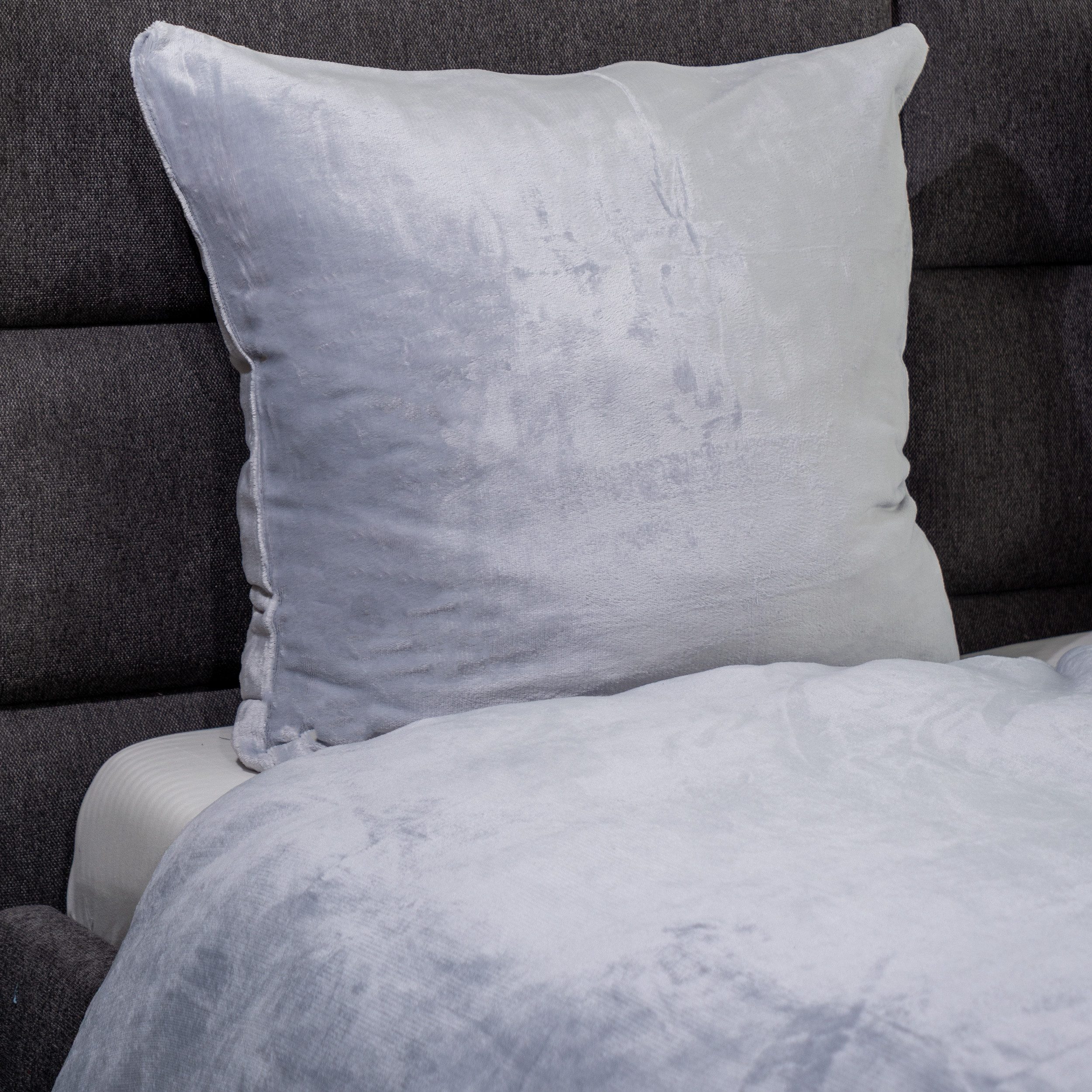 Casa Colori Bettwäsche Teddy Flausch, Polyester, 2 teilig, uni, silber – Bild 2 von 5