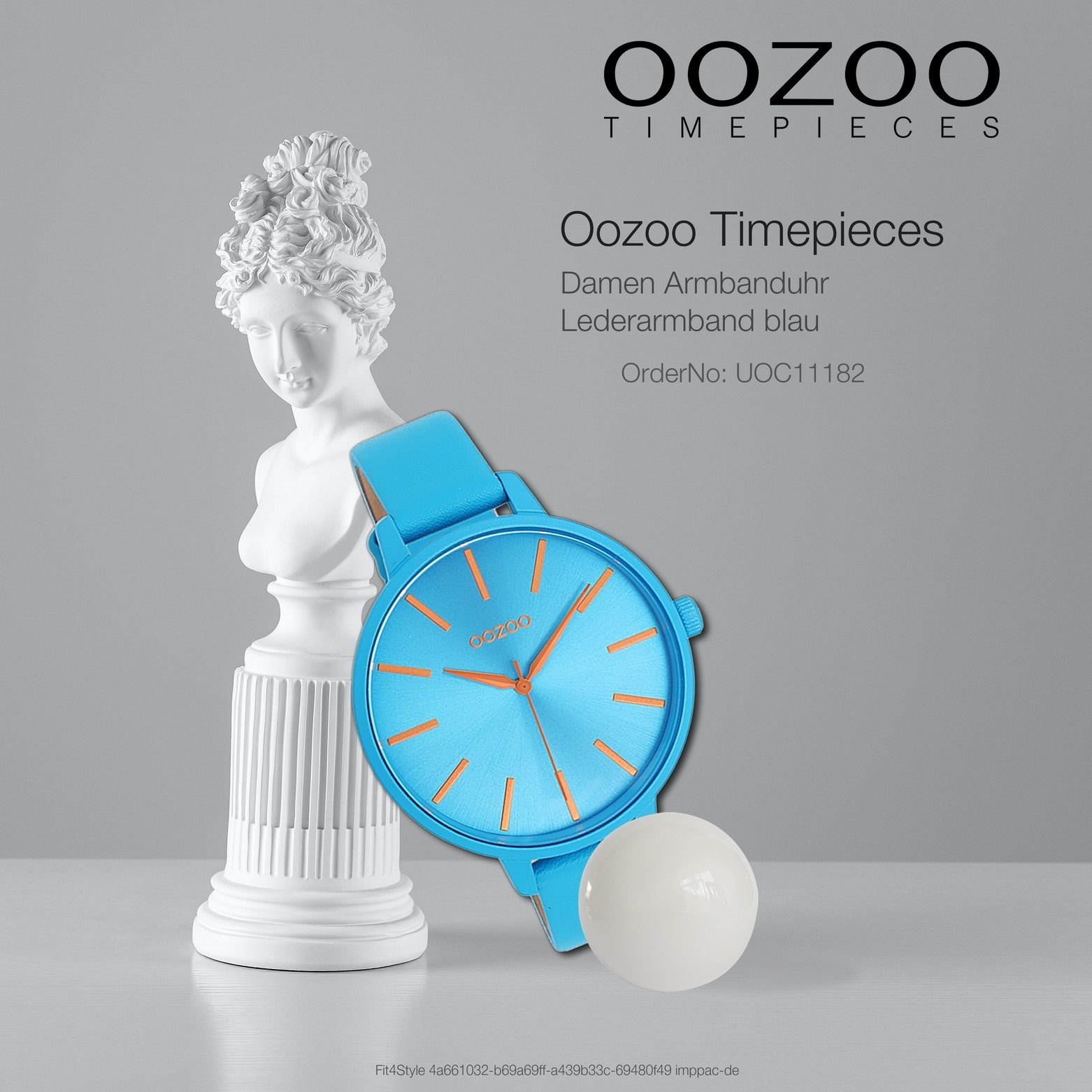 Quarzuhr Timepieces Armbanduhr Damen Lederarmband, 42mm) Oozoo rund, Damenuhr (ca. Fashion-Style OOZOO groß Analog,