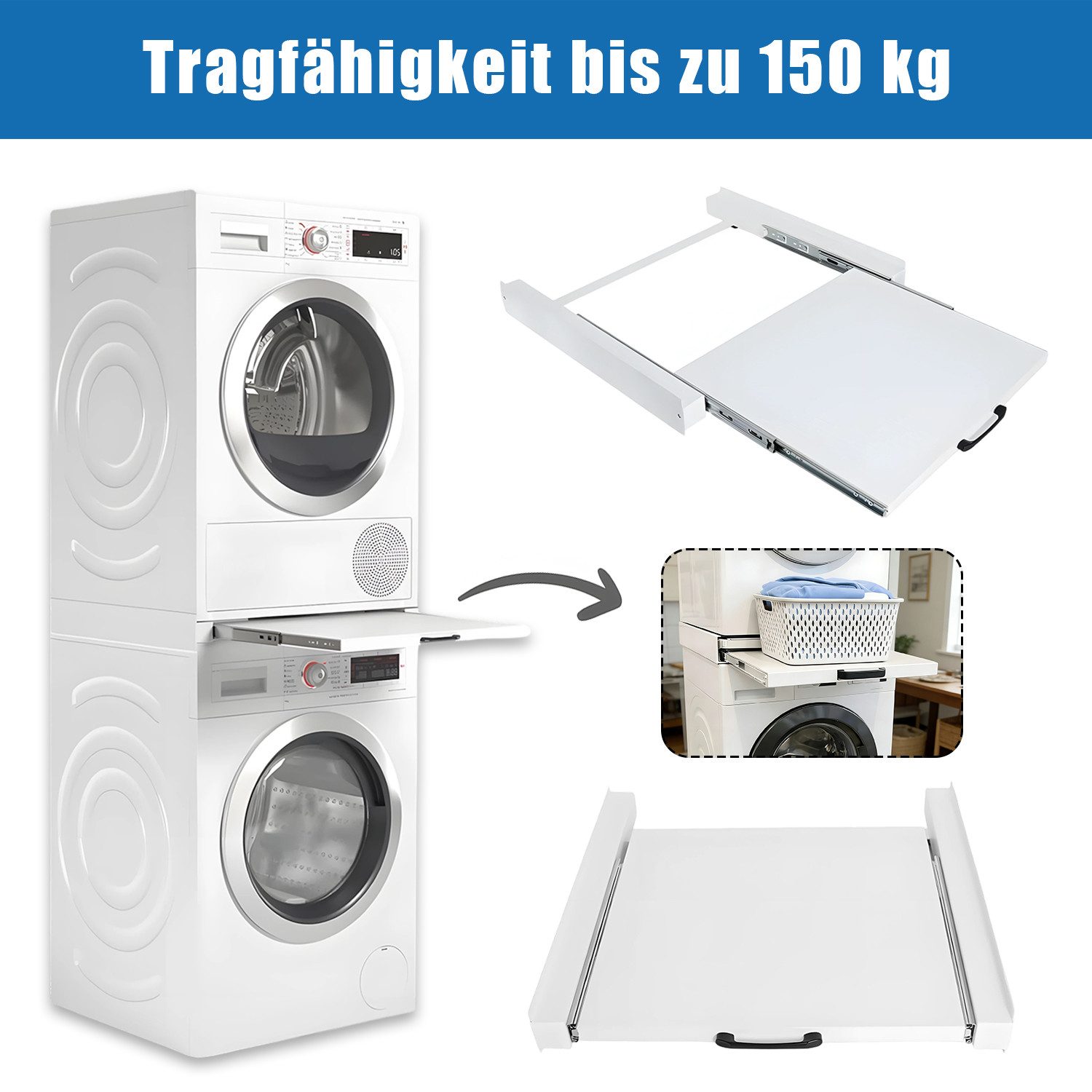 AKKEE Zwischenbaurahmen für Waschmaschinen und Trockner inkl mit Zurrgurt, Allgemein, Verbindungrahmen für Trockner
