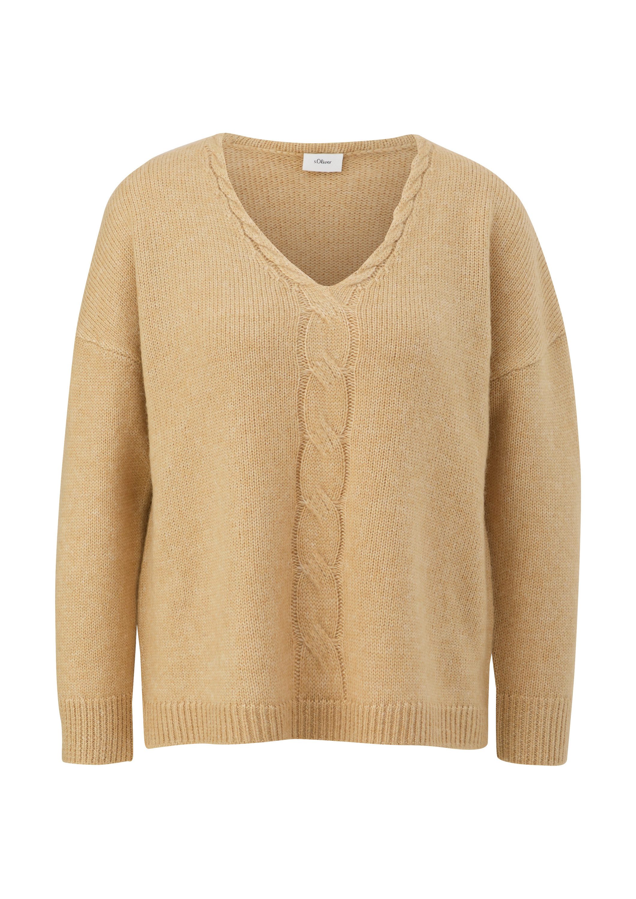 s.Oliver Longpullover Strickpullover Strickpullover mit V-Ausschnitt