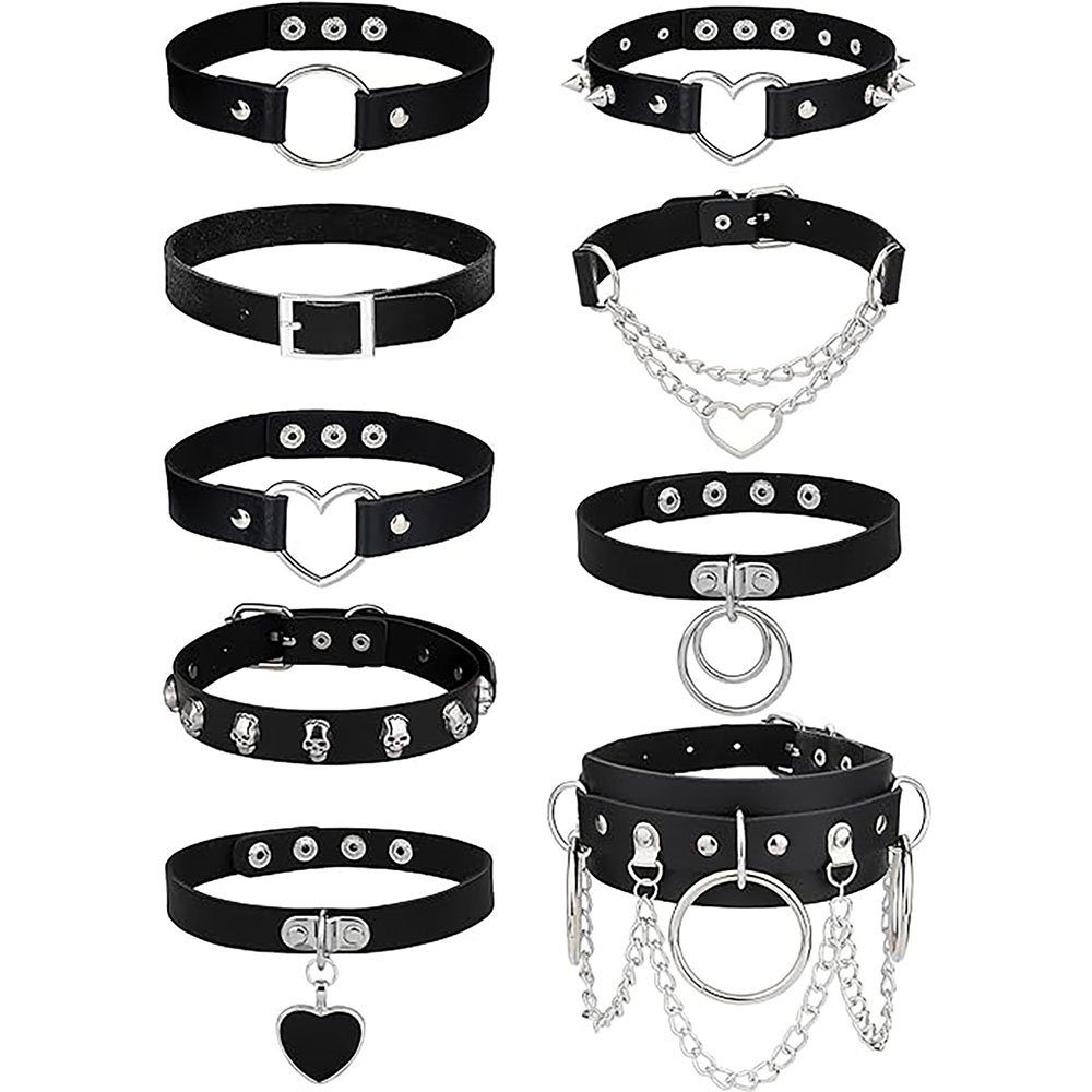 CTGtree Choker Gothic Halsband für Damen Frauen Leder Halskette Set (10-tlg)