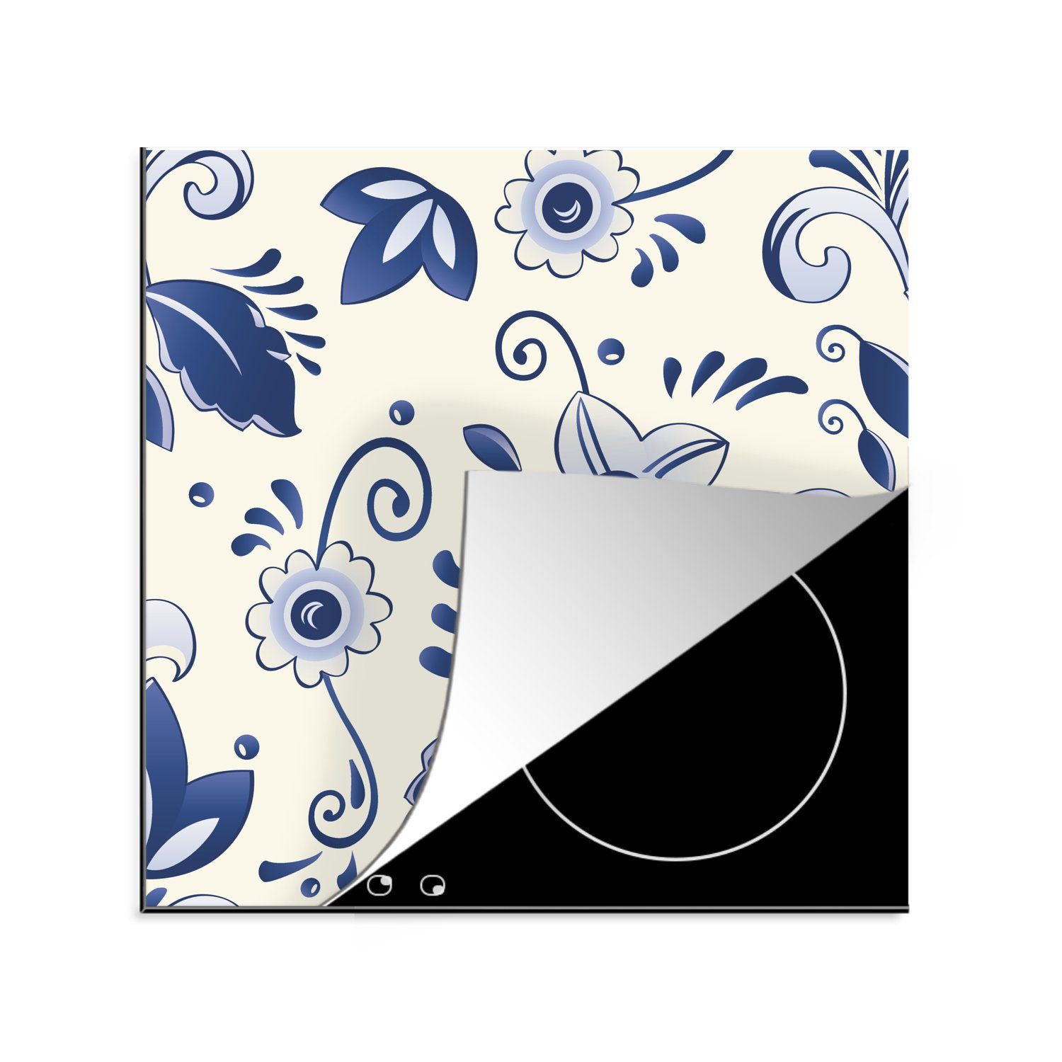 MuchoWow Herdblende-/Abdeckplatte Eine Illustration von blauen Orchideen, Vinyl, (1 tlg), 78x78 cm, Ceranfeldabdeckung, Arbeitsplatte für küche