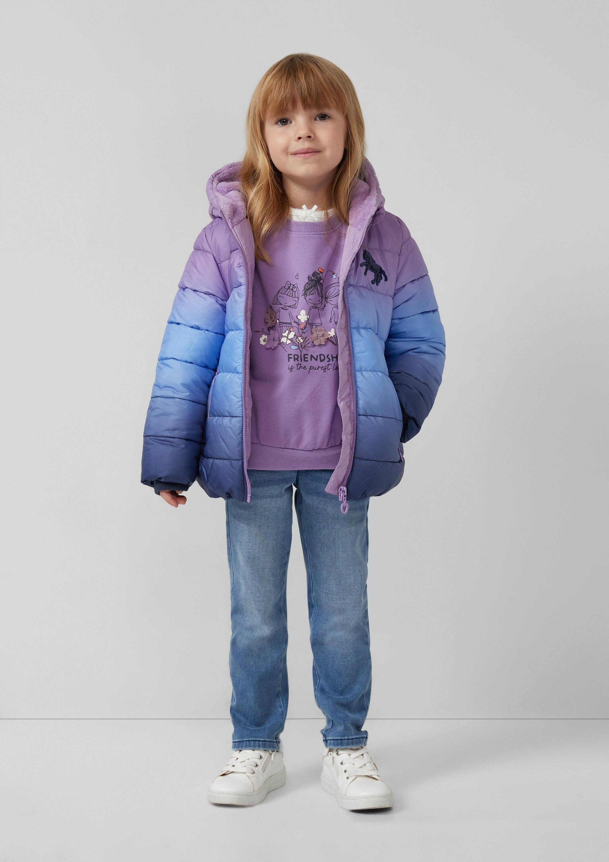 s.Oliver Sweatshirt Sweatshirt Oversized Sweatshirt mit Frontprint und Blüten-Applikation