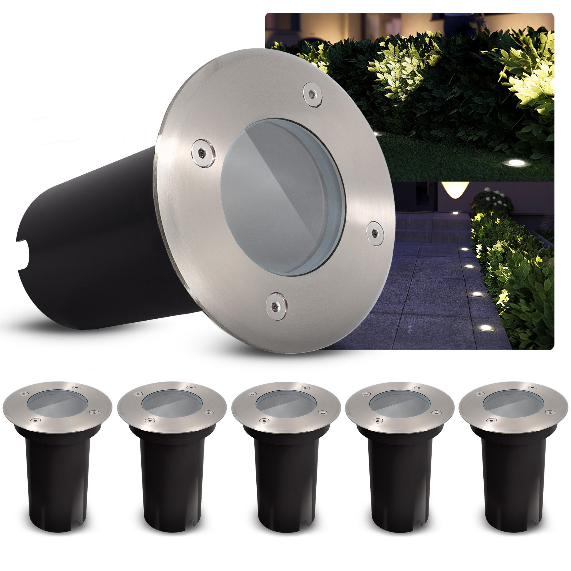 SSC-LUXon LED Gartenstrahler Bodeneinbauleuchte KALPA rund silber IP67 ohne Leuchtmittel, ohne Leuchtmittel