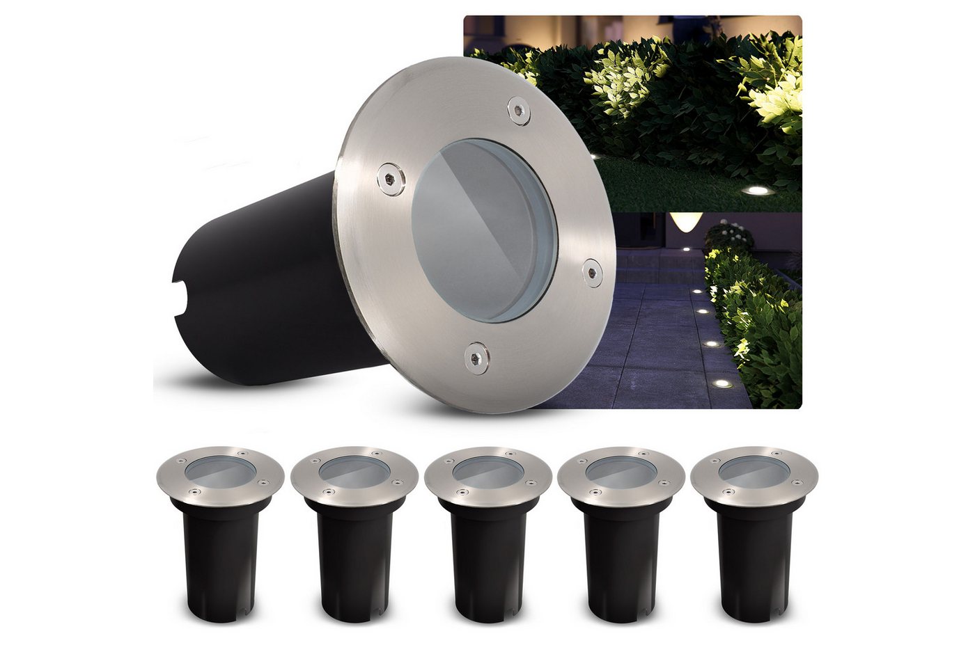 SSC-LUXon LED Gartenstrahler Bodeneinbauleuchte KALPA rund silber IP67 ohne Leuchtmittel, ohne Leuchtmittel