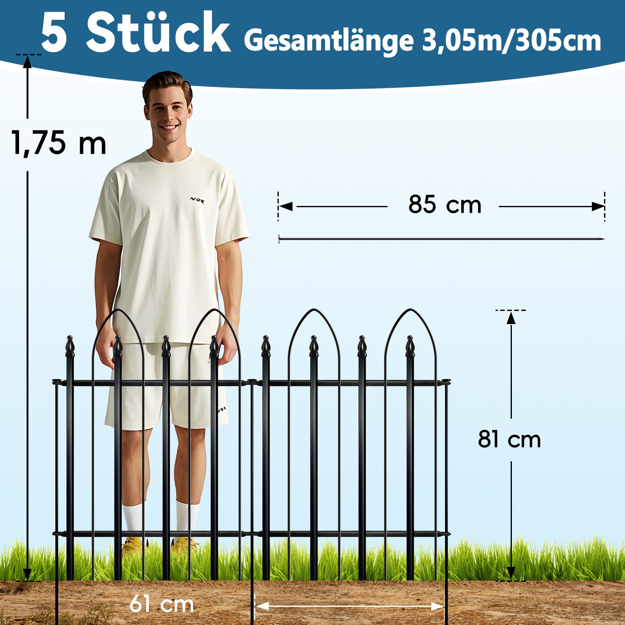 Thealyn Gartenzaun 5 Paneele, 61 cm hoch, faltbar, 3,05 m, Schwarz, (5-St), Vielfältige Einsatzmöglichkeiten