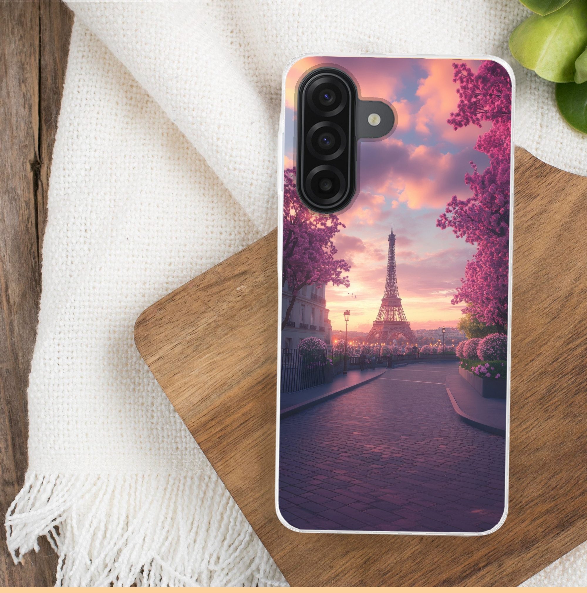 MuchoWow Handyhülle für Samsung Galaxy A17 Eiffelturm - Paris - Rosa, Smartphone-Bumper, Print, Handy Schutzhülle Dünn