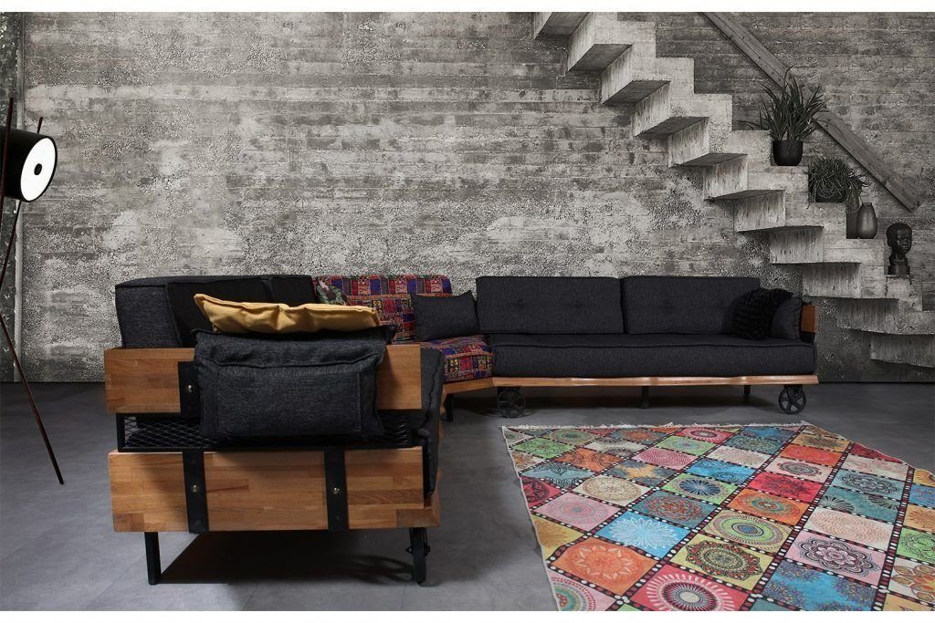 Ecksofa Wohnzimmer-Set Loft Polster Ecksofas Couchtisch), Couch Eckgarnitur, in Möbel (2-St., JVmoebel Europa auf Rädern L-Form, Made