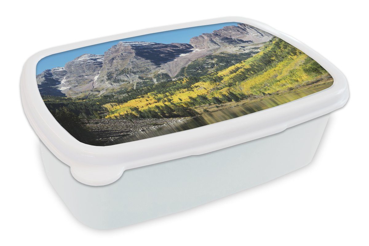 MuchoWow Lunchbox Amerika - Fluss - Gebirge, Kunststoff, (2-tlg), Brotbox für Kinder und Erwachsene, Brotdose, für Jungs und Mädchen weiß