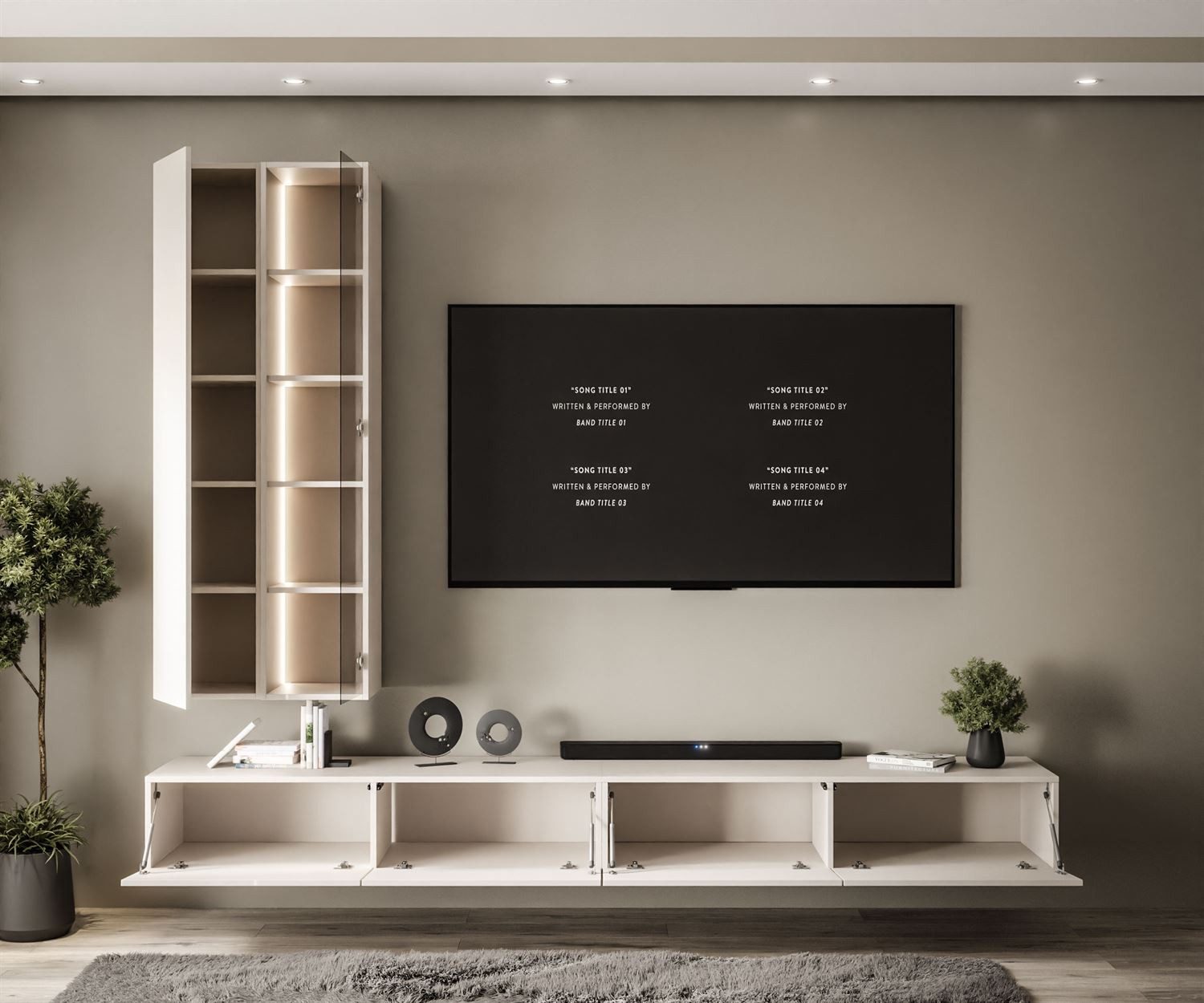 Lookway Wohnwand Hängende CARMEN mit LED-Beleuchtung, Fronten in Hochglanz