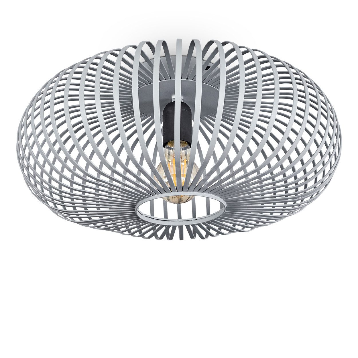 hofstein Deckenleuchte runde Deckenlampe aus Metall in Grau, ohne Leuchtmittel, Retro-mit Lichteffekt durch Gitter-Optik, Ø 40,5cm, E27-Fassung.
