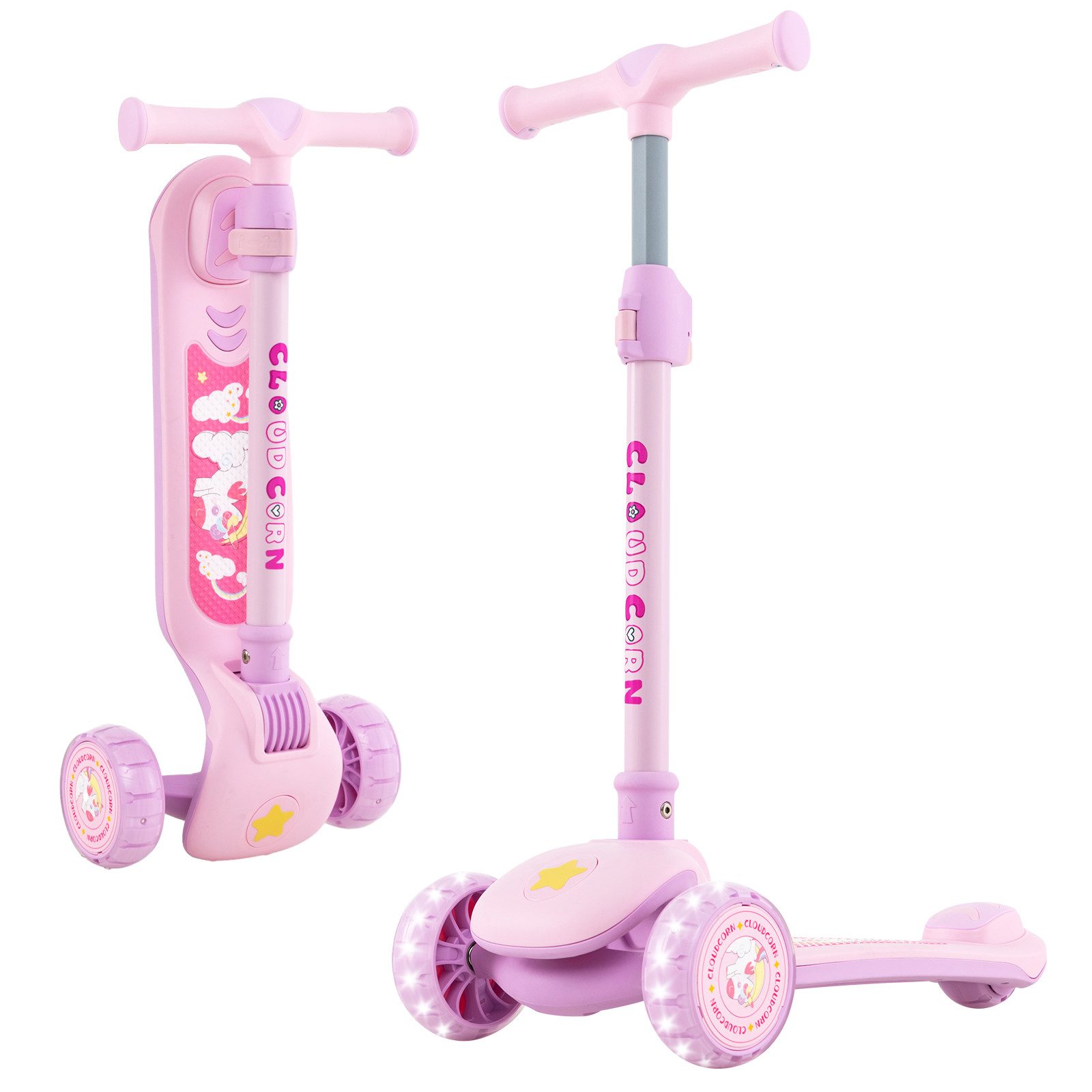 COSTWAY Scooter, klappbar Cityroller mit LED Rädern