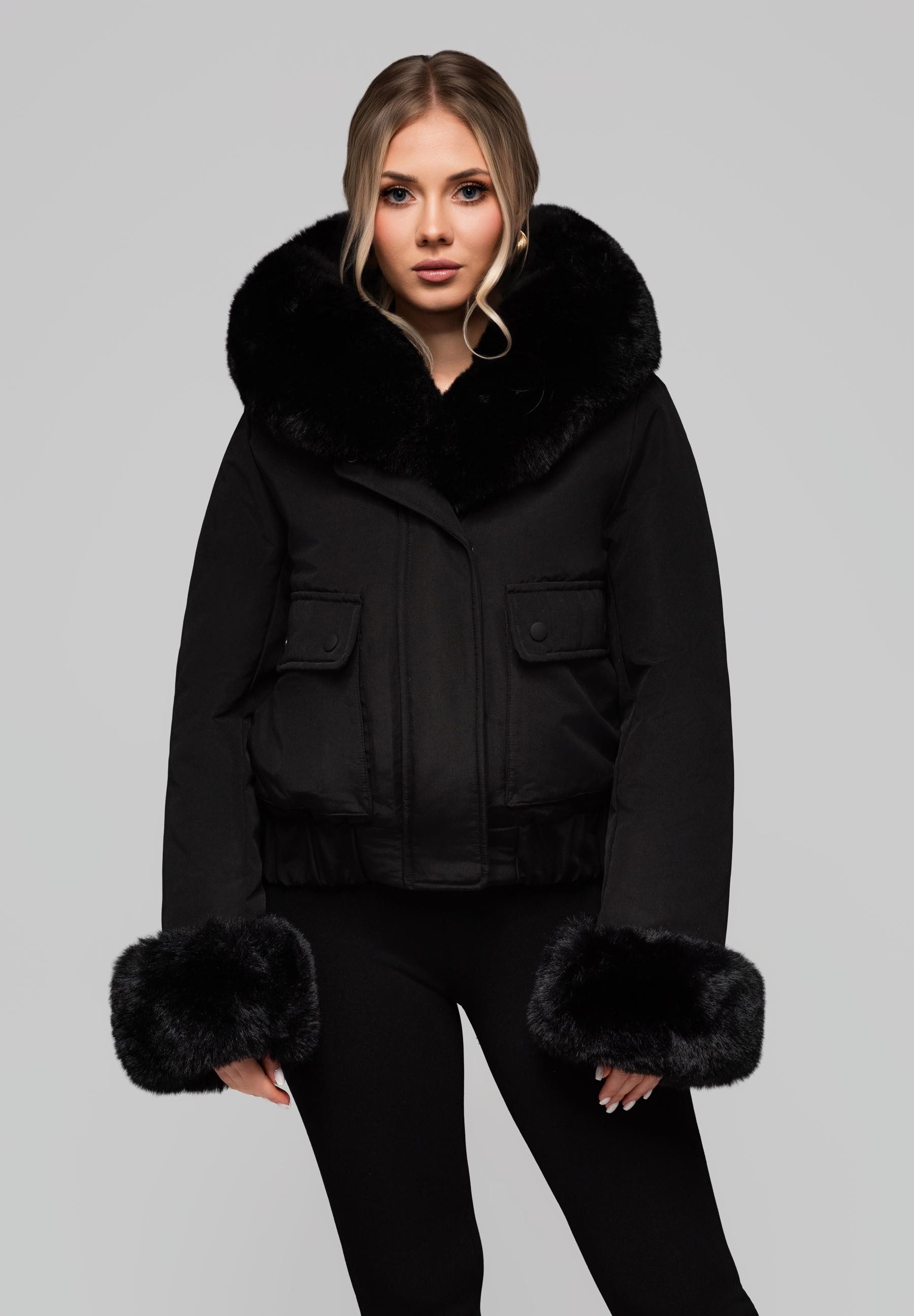 OMBRE Winterjacke Damen Winterjacke mit Kunstfellkapuze und Ärmelbesatz