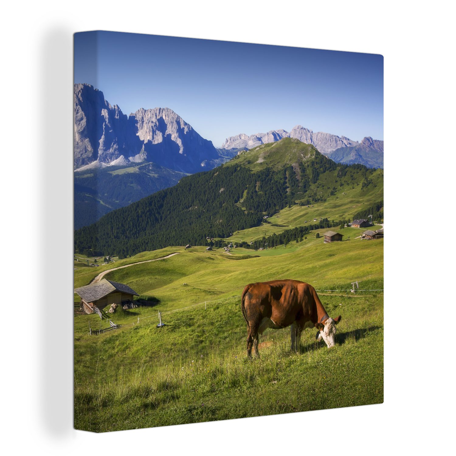 OneMillionCanvasses® Leinwandbild Kuh - Berg - Alpen, (1 St), Leinwand Bilder für Wohnzimmer Schlafzimmer