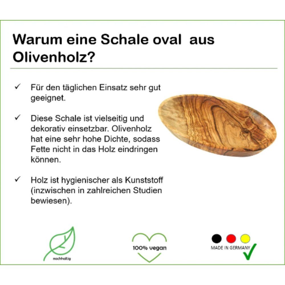 Olivenholz-erleben Servierschale oval, Snackschale aus Olivenholz – natürlich schön (Länge ca. 19 cm), Olivenholz, (1-tlg), Flache, elegante Form – ideal zum stilvollen Servieren und Dekorieren