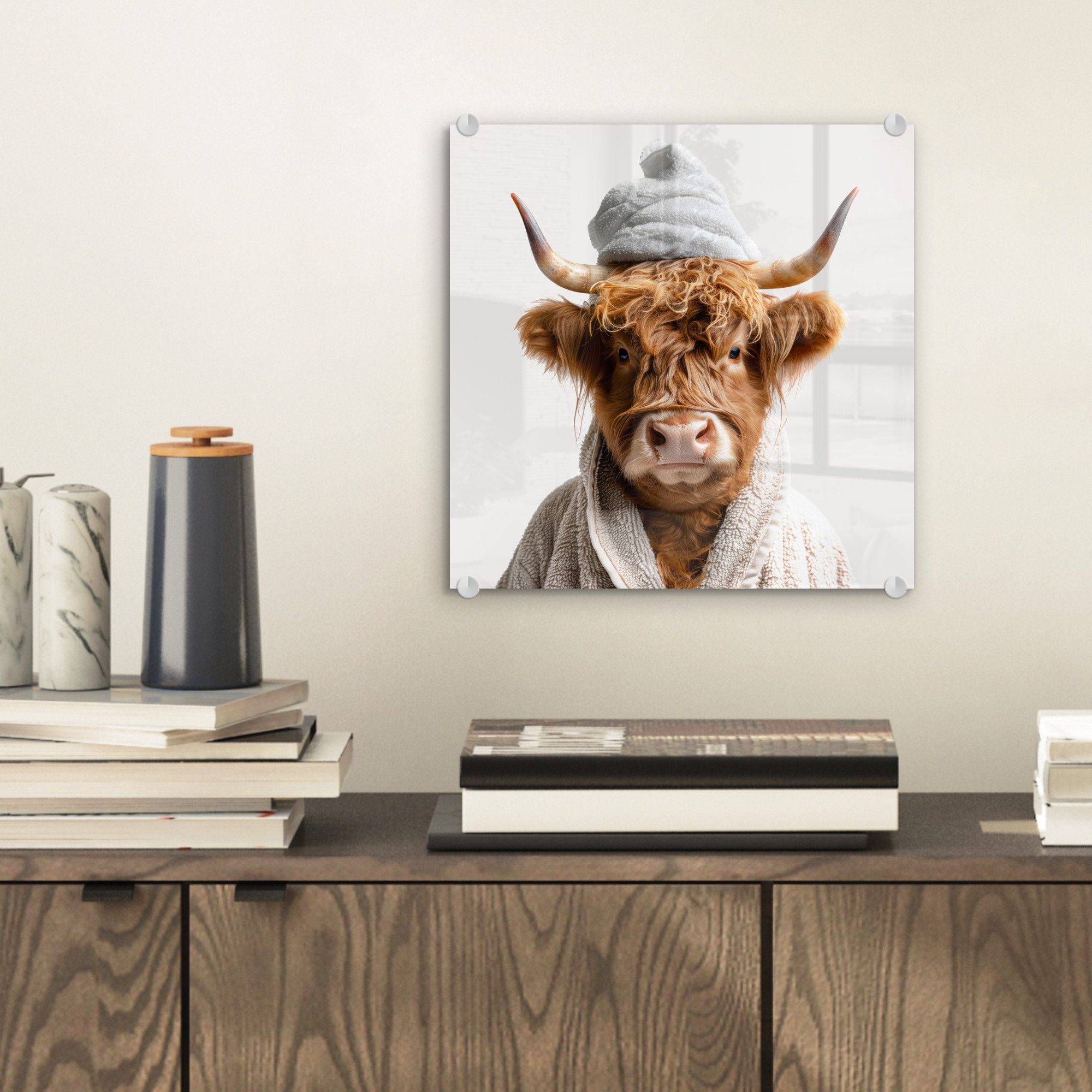 MuchoWow Acrylglasbild Schottischer Highlander - Bademantel günstig online kaufen