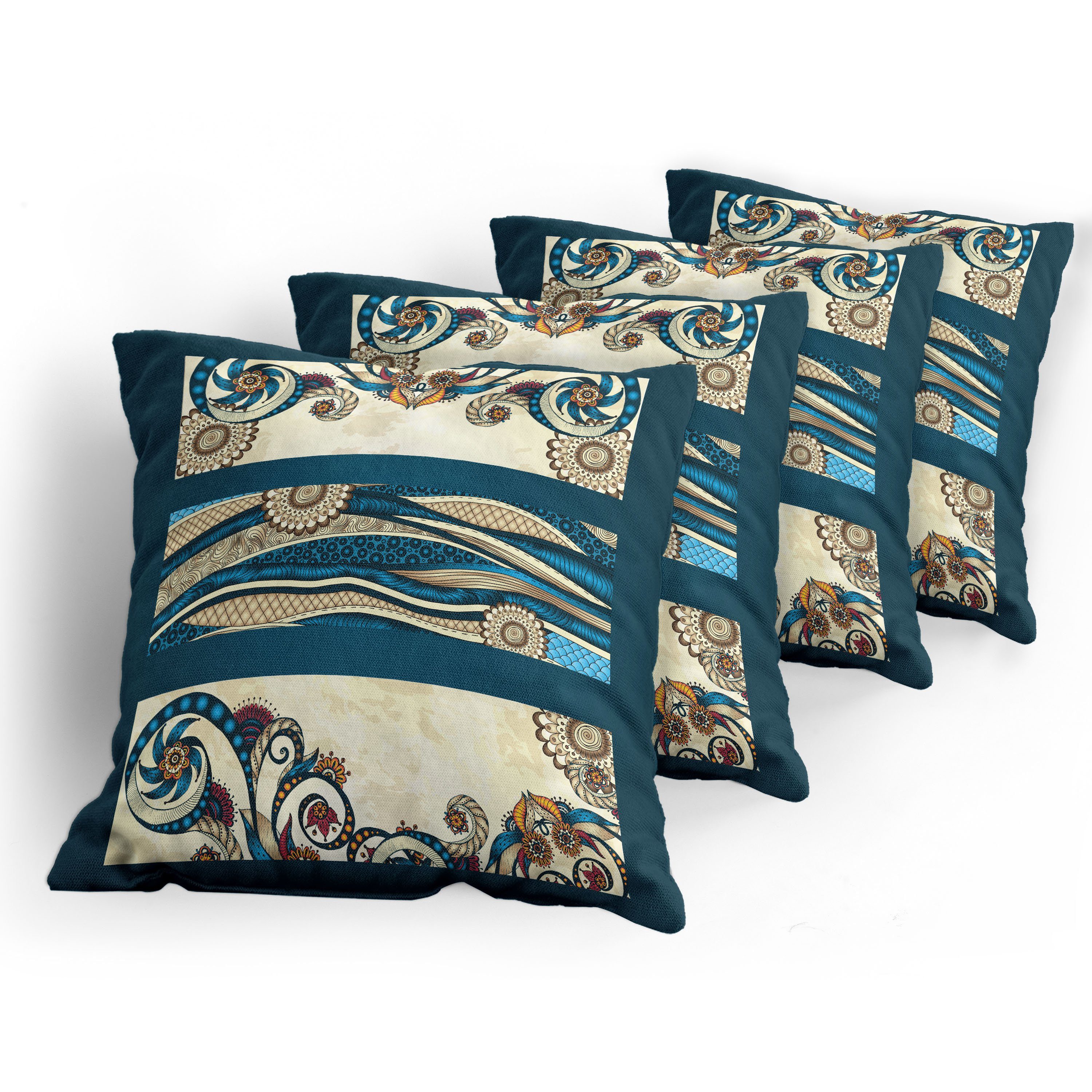 Batik Antike Blumenlinien (4 Kissenbezüge Digitaldruck, klassische Modern Abakuhaus Doppelseitiger Accent Stück),