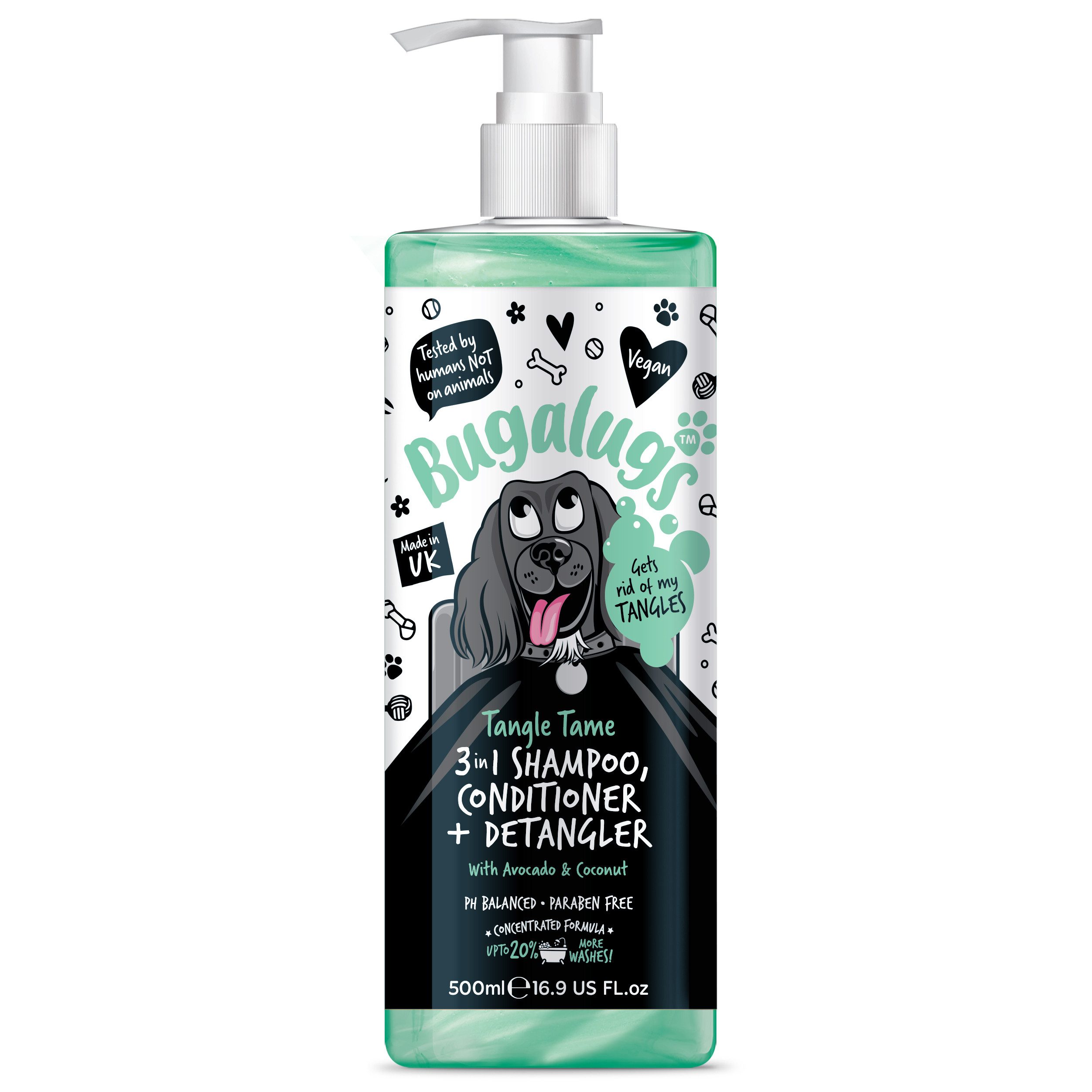Tiershampoo Bugalugs Tangle Tame 3-in-1 Hundeshampoo, Pflegespülung & Entfilzer –