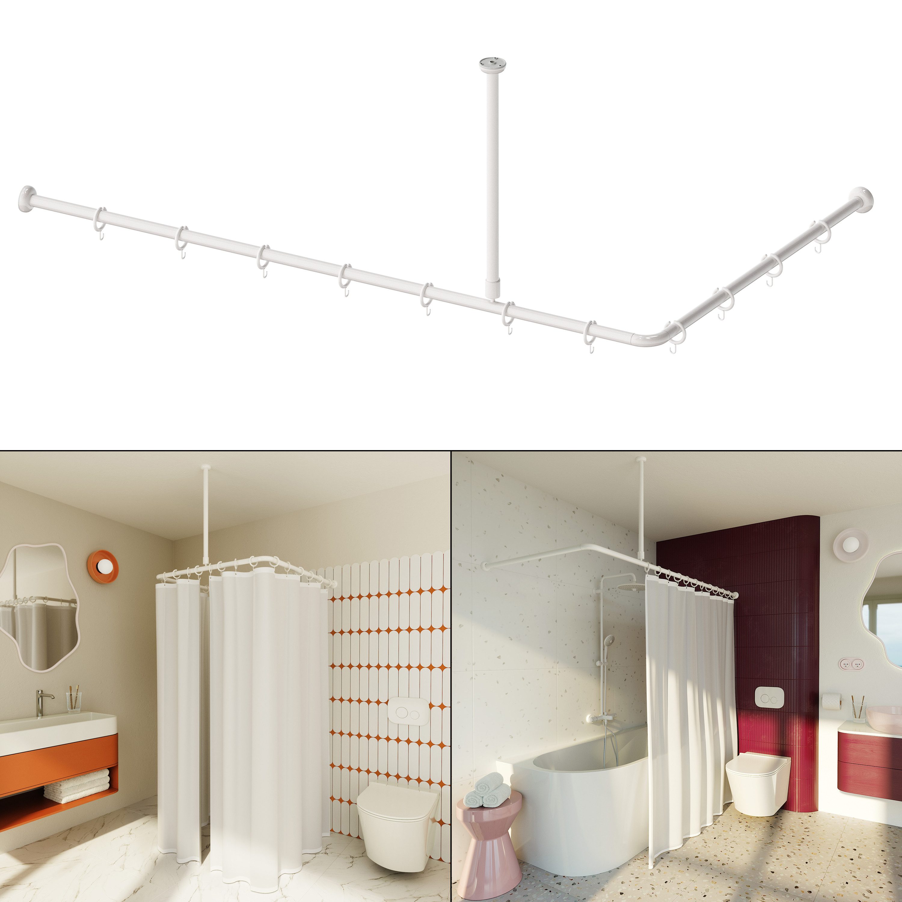 Aquabad® Duschvorhangstange Hastaflex Vario Duschvorhangstange, 2-läufig, kürzbar, Aluminium, Farbe: Weiß, 90x90cm bis 80x 175cm