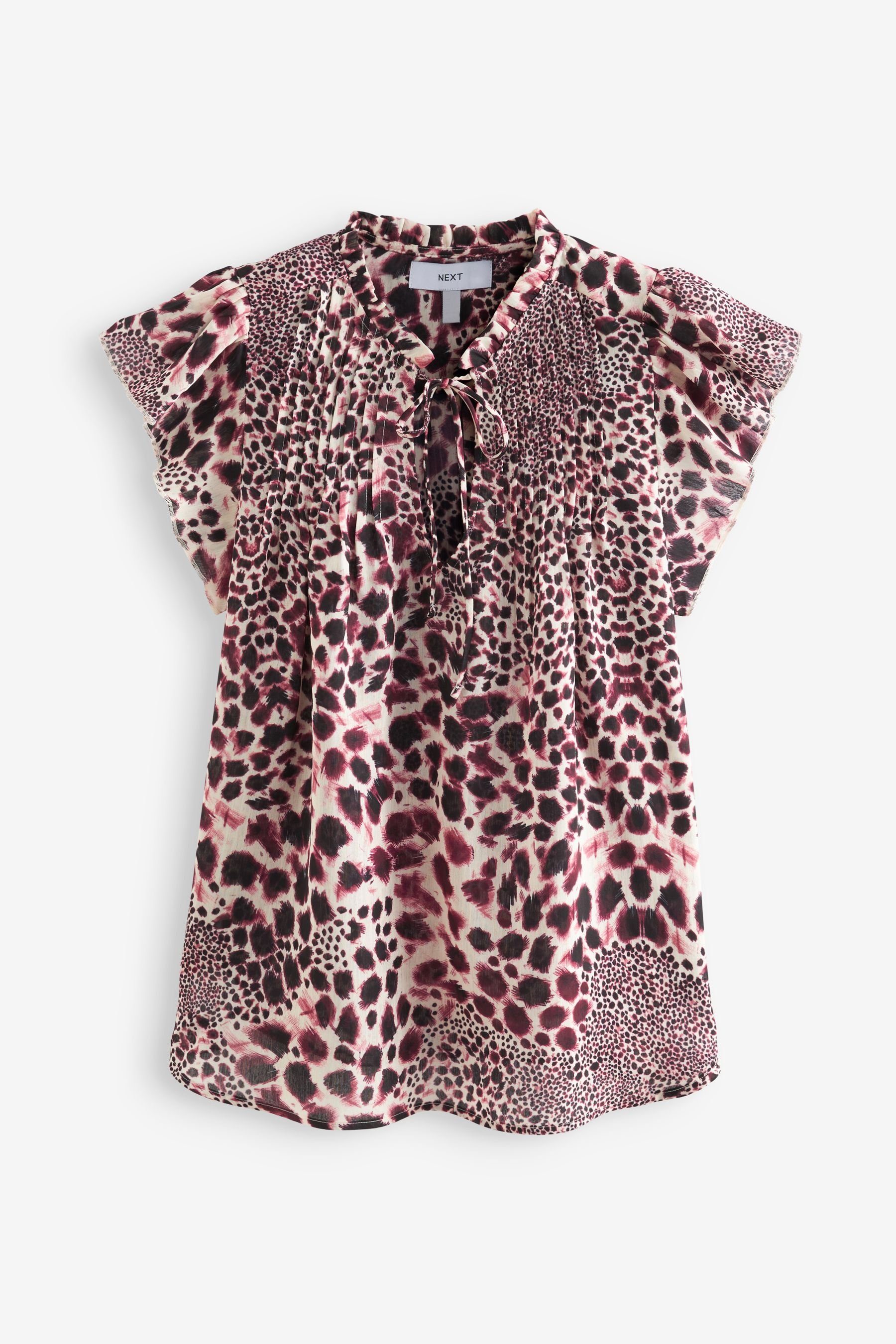 Next Blusenshirt Kurzarm-Bluse mit Biesen und Flatterärmeln (1-tlg) Pink Animal