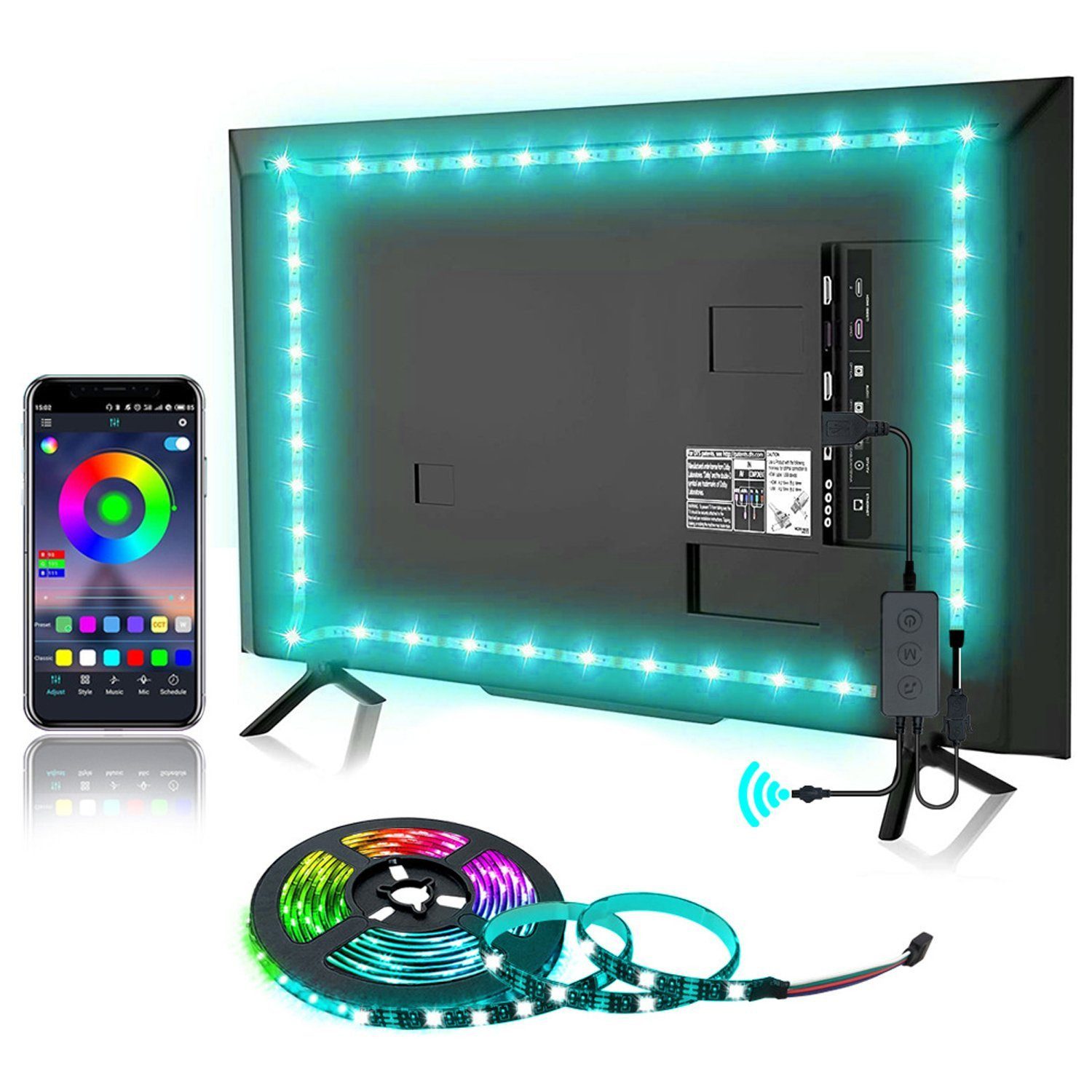 KINSI LED Stripe LED TV-Hintergrundbeleuchtung,Music Sync,3 Tasten,RGB Bluetooth App, Für DIY Dekoration, Party, Gaming, Dekor, TV Hintergrundbeleuchtung