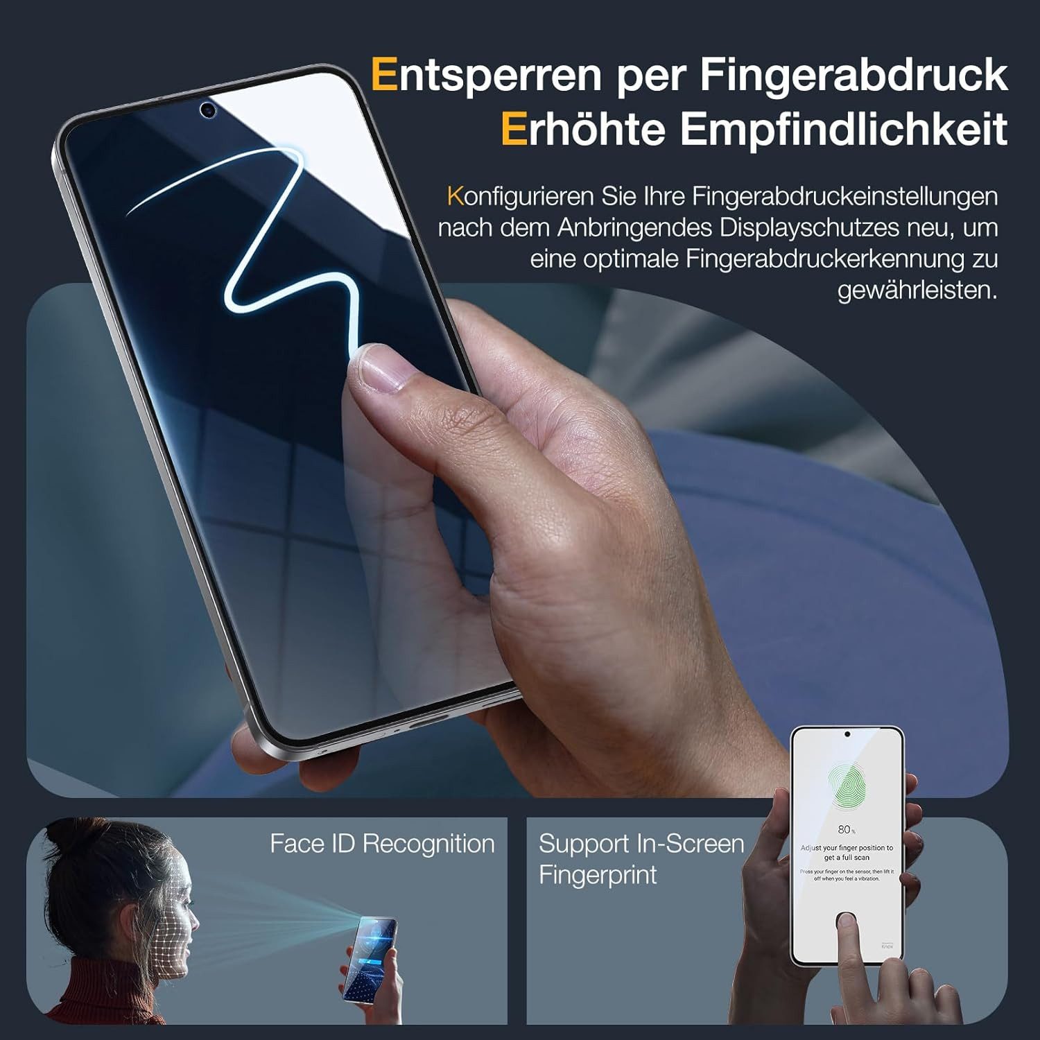 CLM-Tech Displayschutzglas 3X für Samsung Galaxy A57 5G, Panzerglas Folie - Blasenfreie Anbringung und kratzfest -, 3 Stück, Anti-Fingerabdruck – Bild 5 von 5