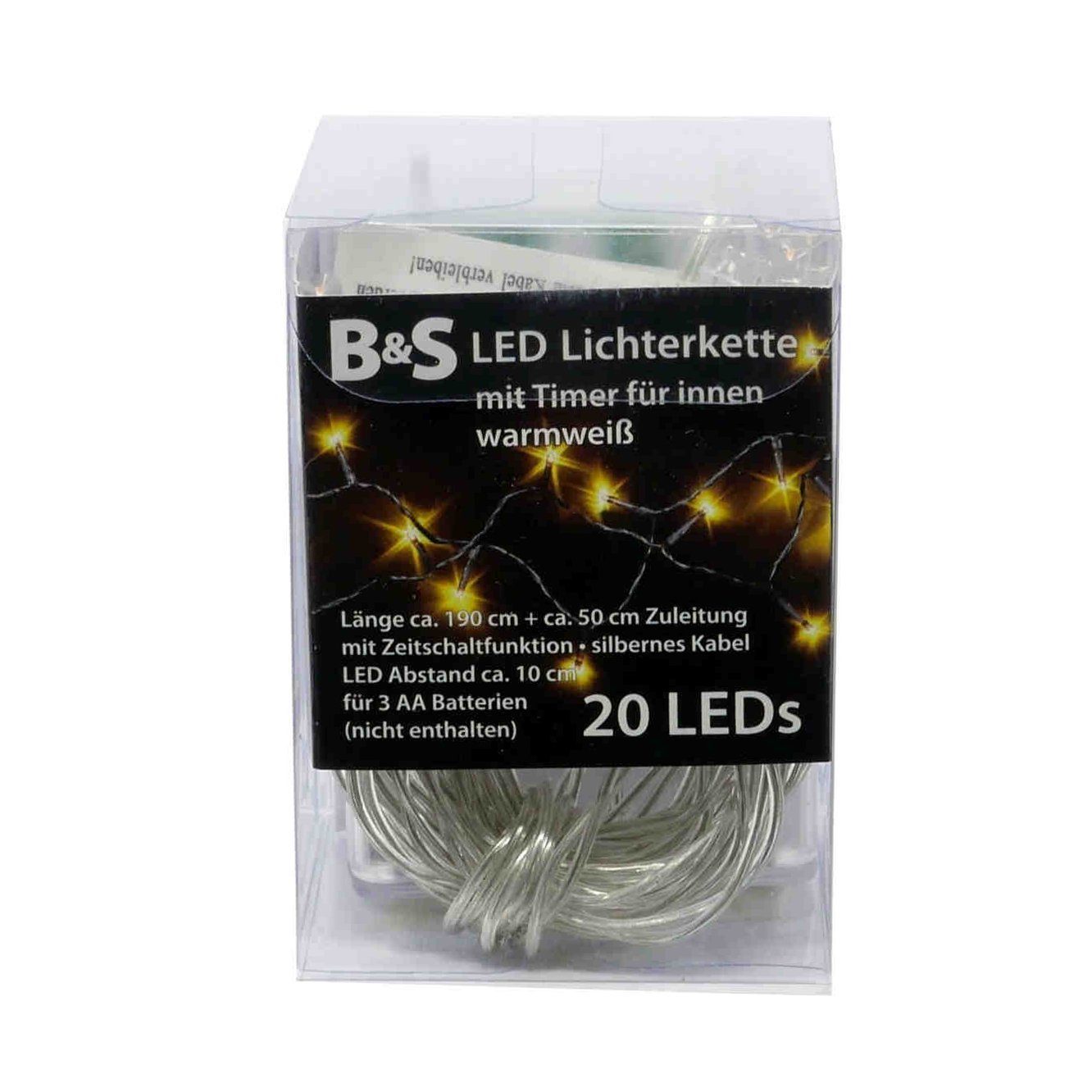 B&S LED-Lichterkette LED Batterie Lichterkette mit 20 LEDs warmweiß Innenbereich