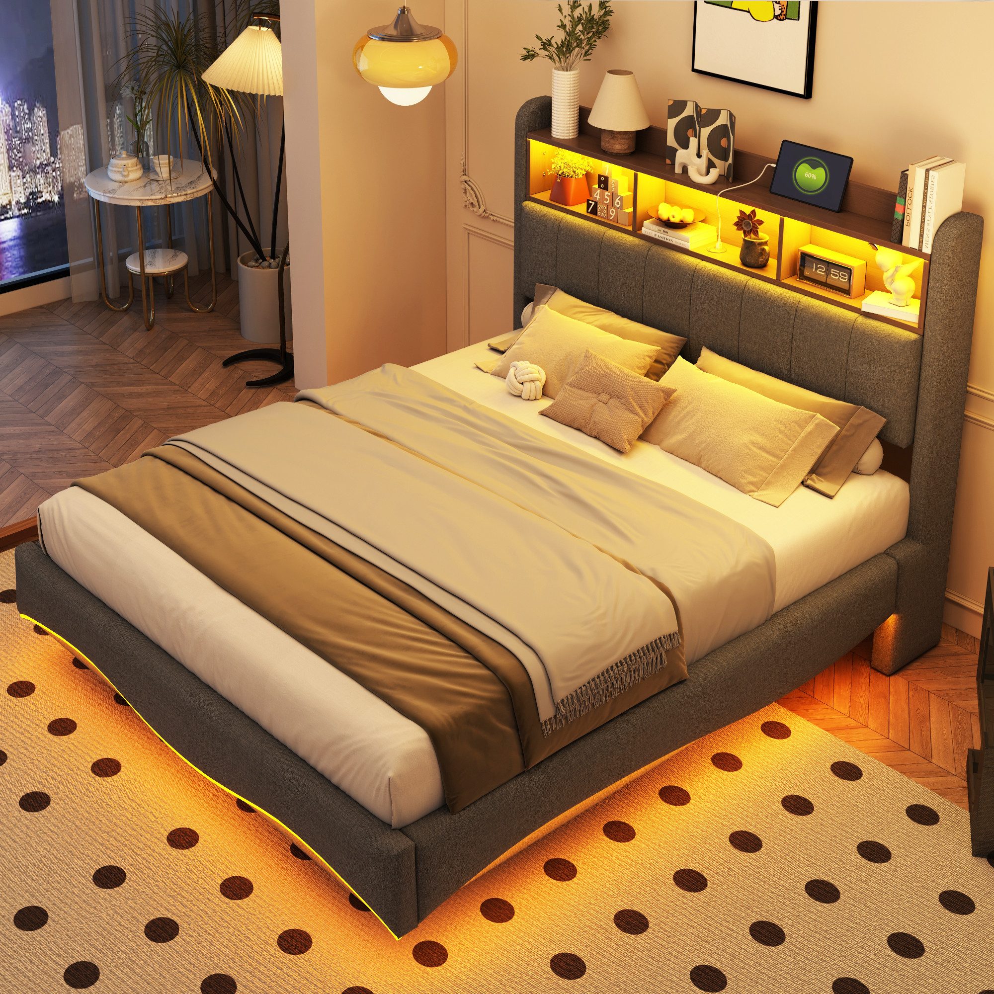 Flieks Polsterbett, LED Schwebebett Stauraumbett Doppelbett günstig online kaufen