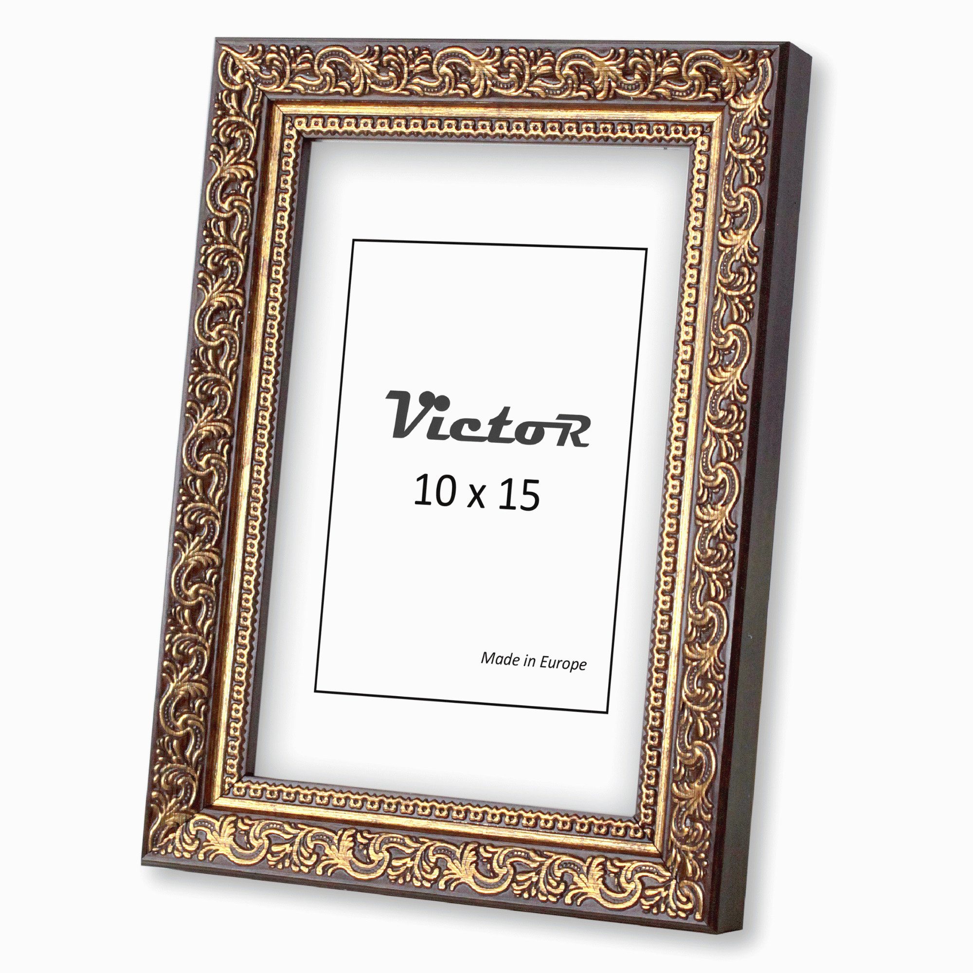 Victor (Zenith) Bilderrahmen Vinci, Bilderrahmen Braun Gold 10x15 cm, Bilderrahmen A6 Barock, Antik