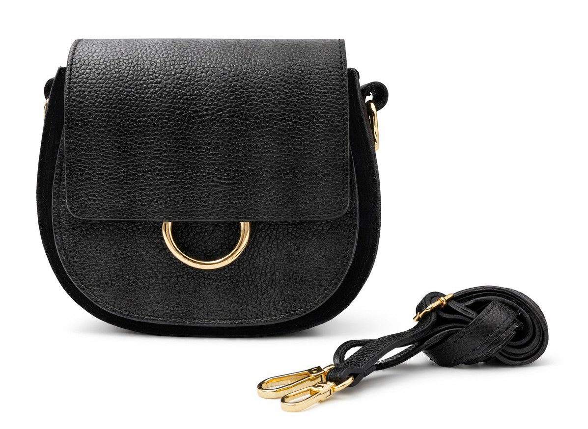Cassandra Accessoires Umhängetasche Damen Handtasche schwarz, aus hochwertigem echtem Leder -Made in Italy-