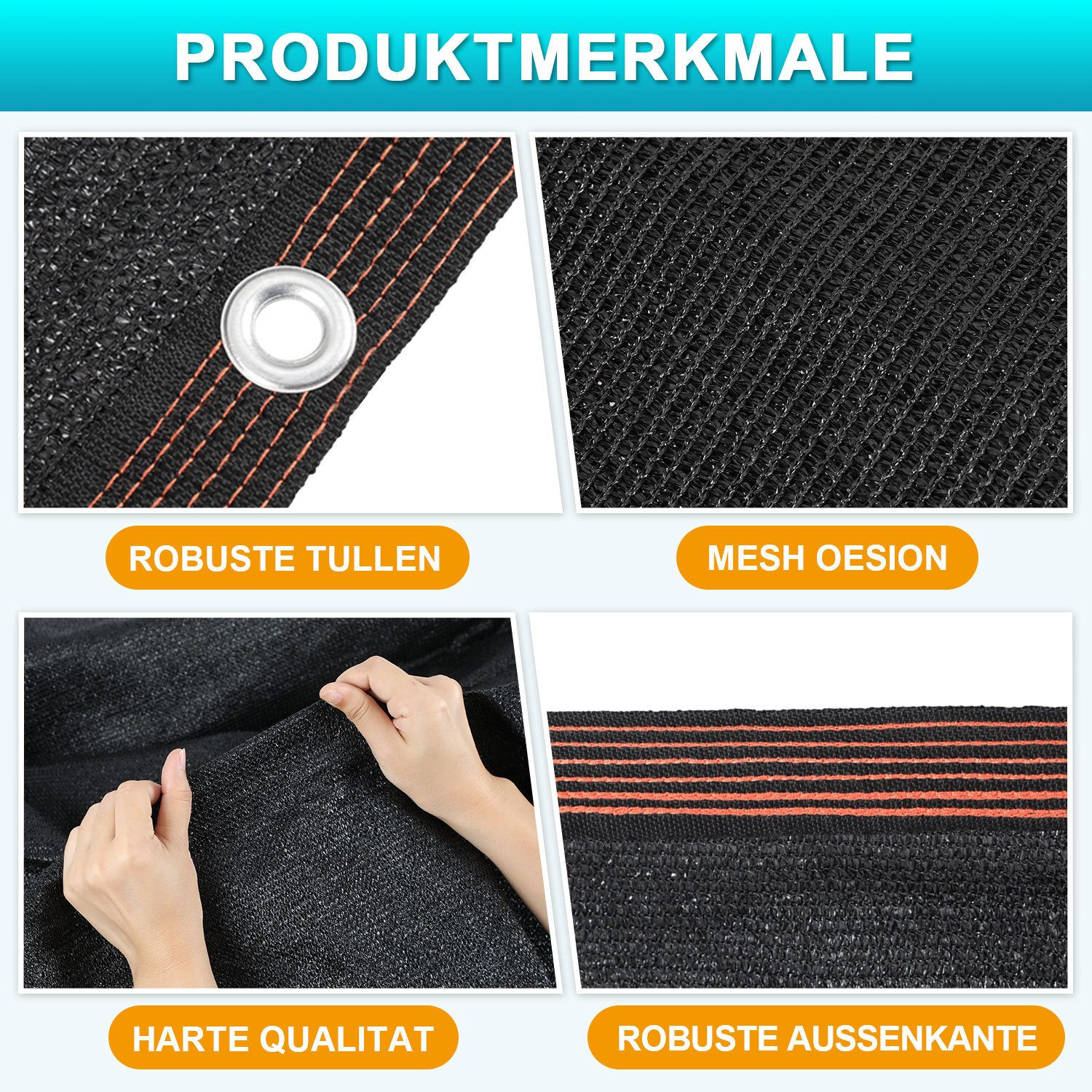 Clanmacy Sonnensegel Schattiernetz 200x600cm HDPE UV-beständig Schwarz Geeignet für Gärten