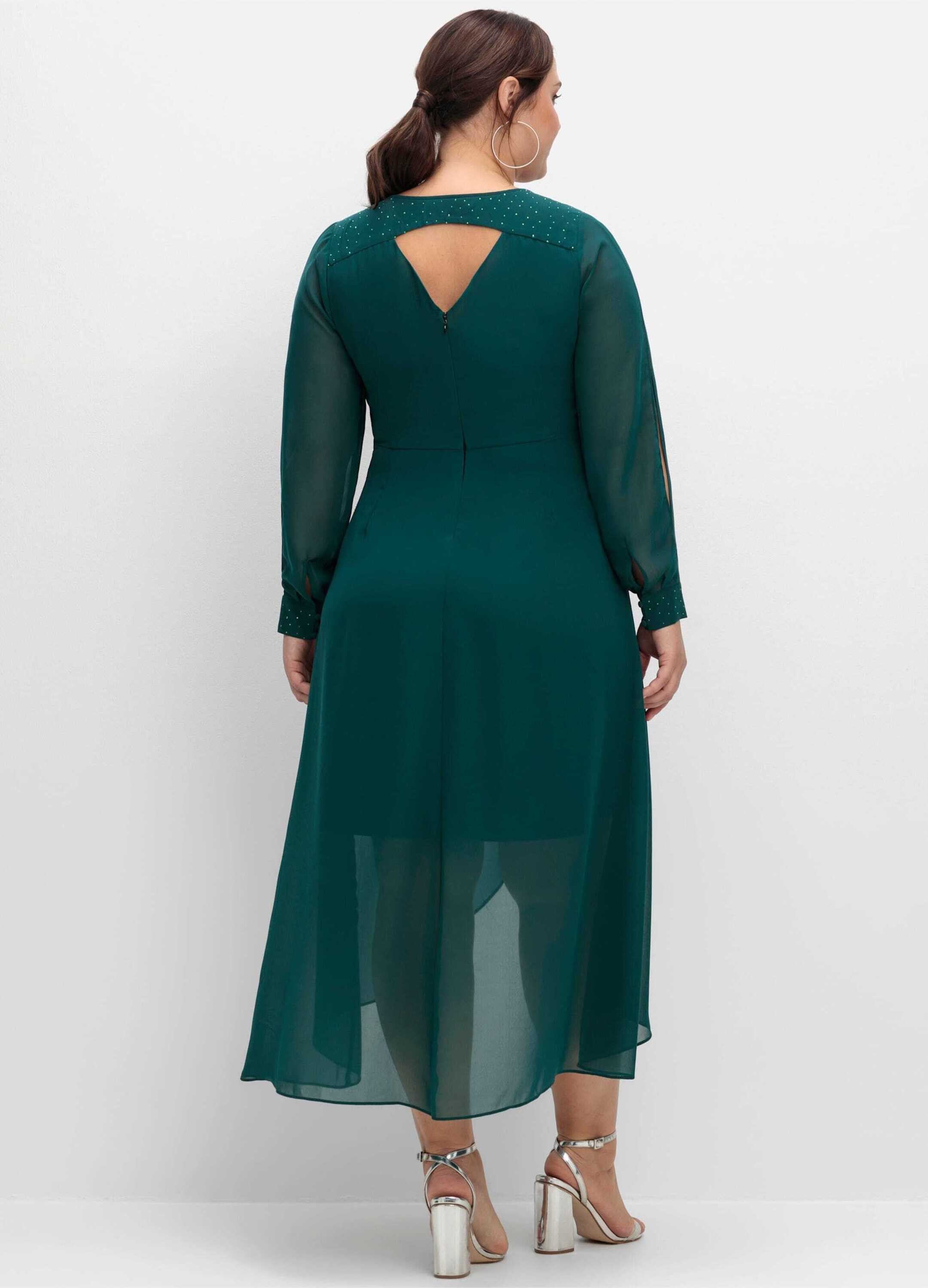 Sheego Etuikleid Abendkleid Langarm mit Cut-outs und Schmucksteinen