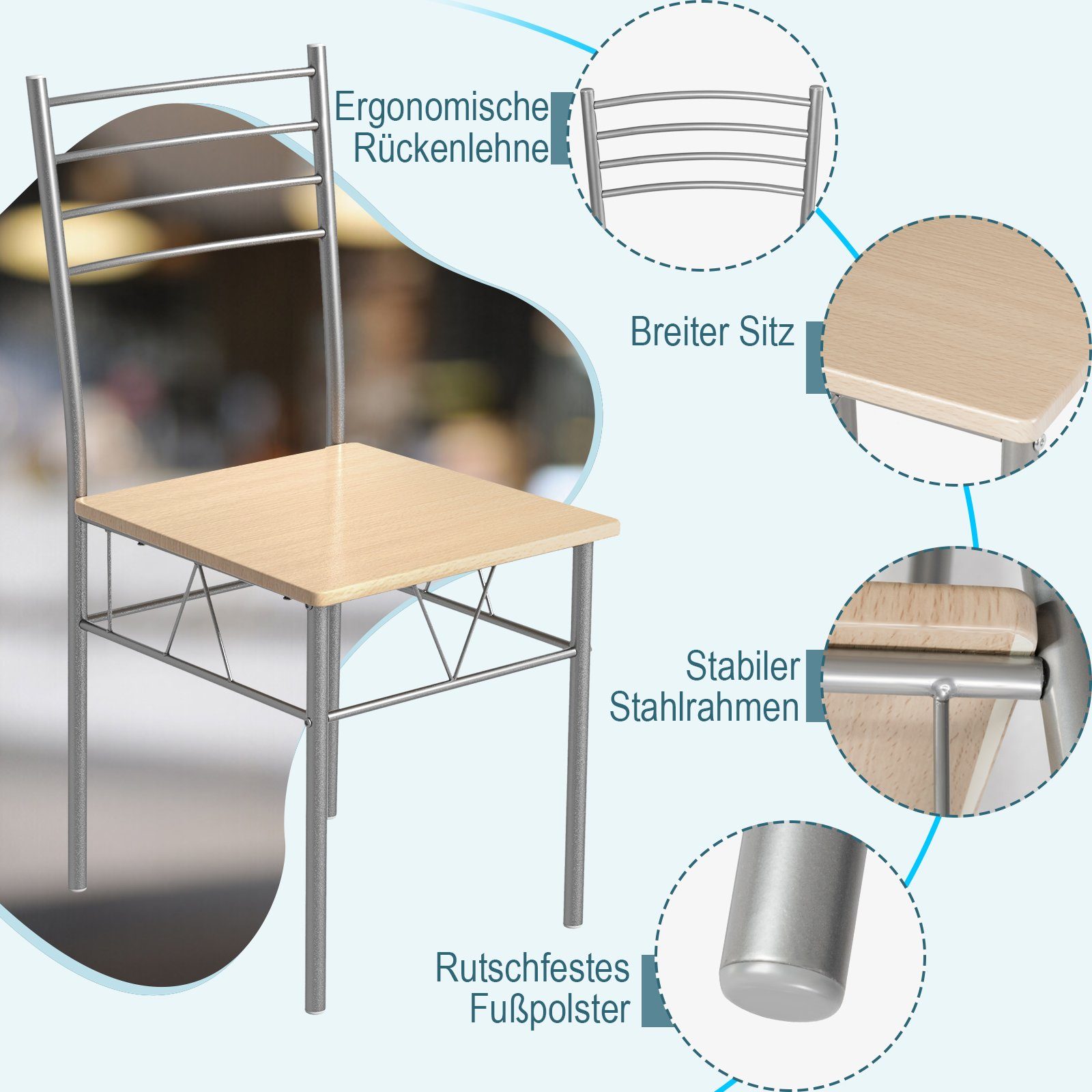 COSTWAY Essgruppe, 5 tlg. mit Stühlen, Esstisch aus Glas 4 Metall Set &