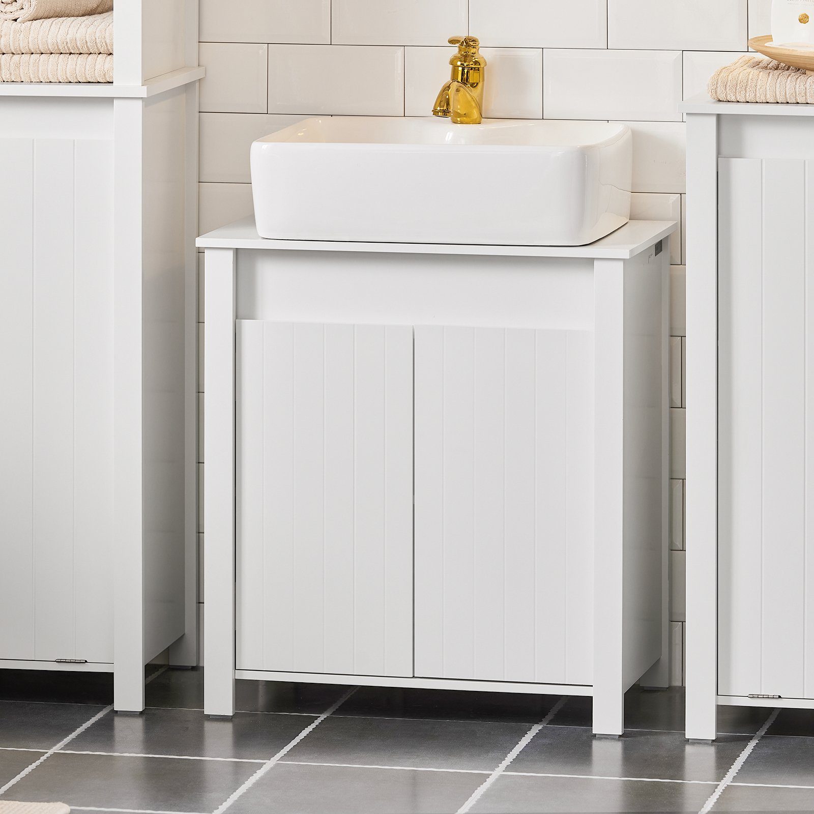 SoBuy Waschbeckenunterschrank mit 2 Türen Holz Weiß 60 cm BZR101-W günstig online kaufen
