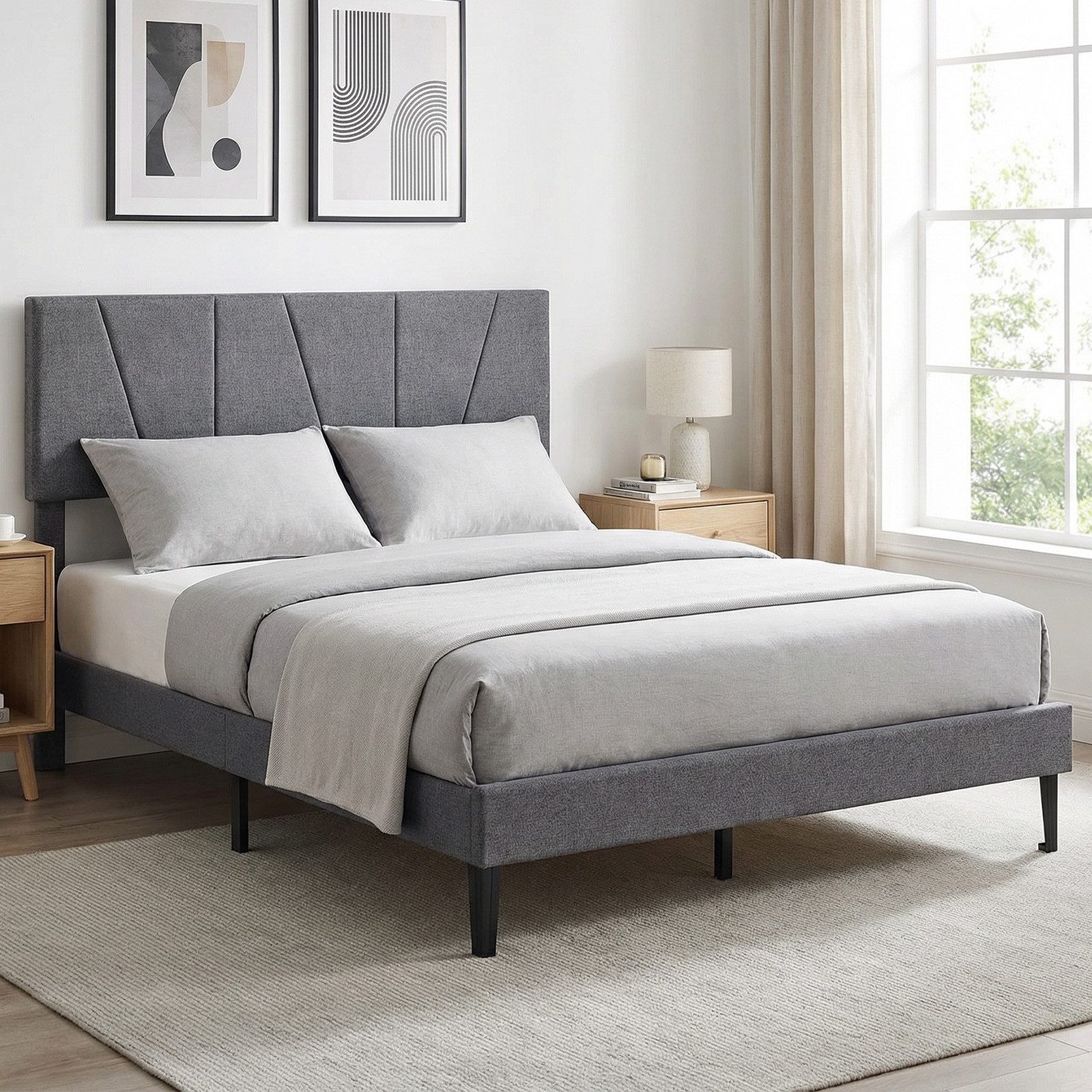 COSTWAY Polsterbett (1-tlg), Bettrahmen, Bettgestell, mit höhenverstellbarem Kopfteil