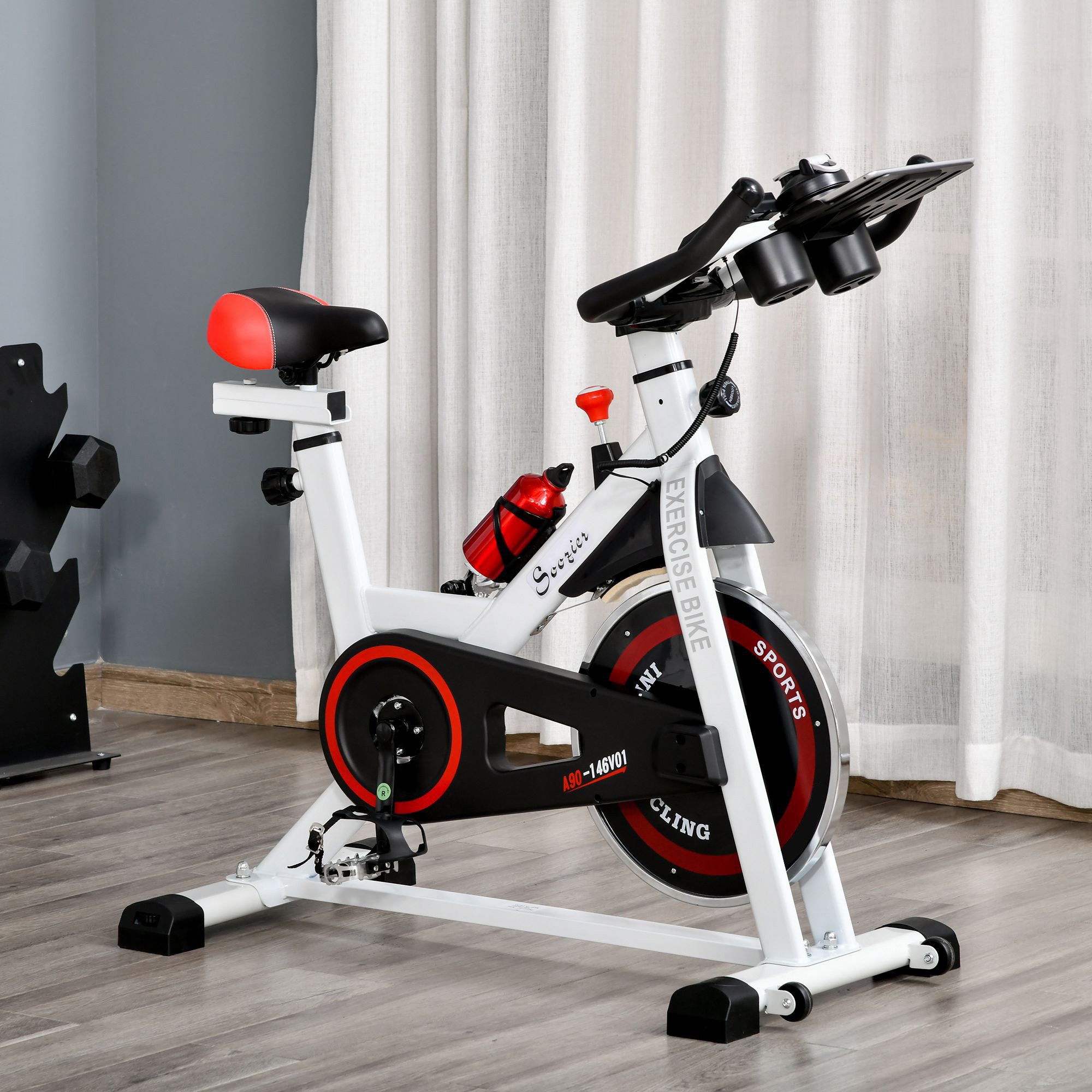 HOMCOM Heimtrainer Fahrradtrainer mit Display (Fahrradtrainer, 1-tlg., Liege-Heimtrainer), für Büro, Weiß+Schwarz