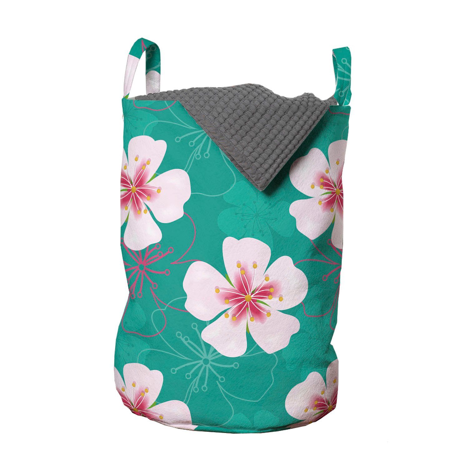Abakuhaus Wäschesäckchen Wäschekorb mit Griffen Kordelzugverschluss für Waschsalons, Blumen Einfache Garten-Blumen-Motive