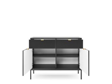 Domando Kommode Kommode Lazise, Breite 104cm, gefräste Fronten, Metallgestell, goldfarbene Griffe